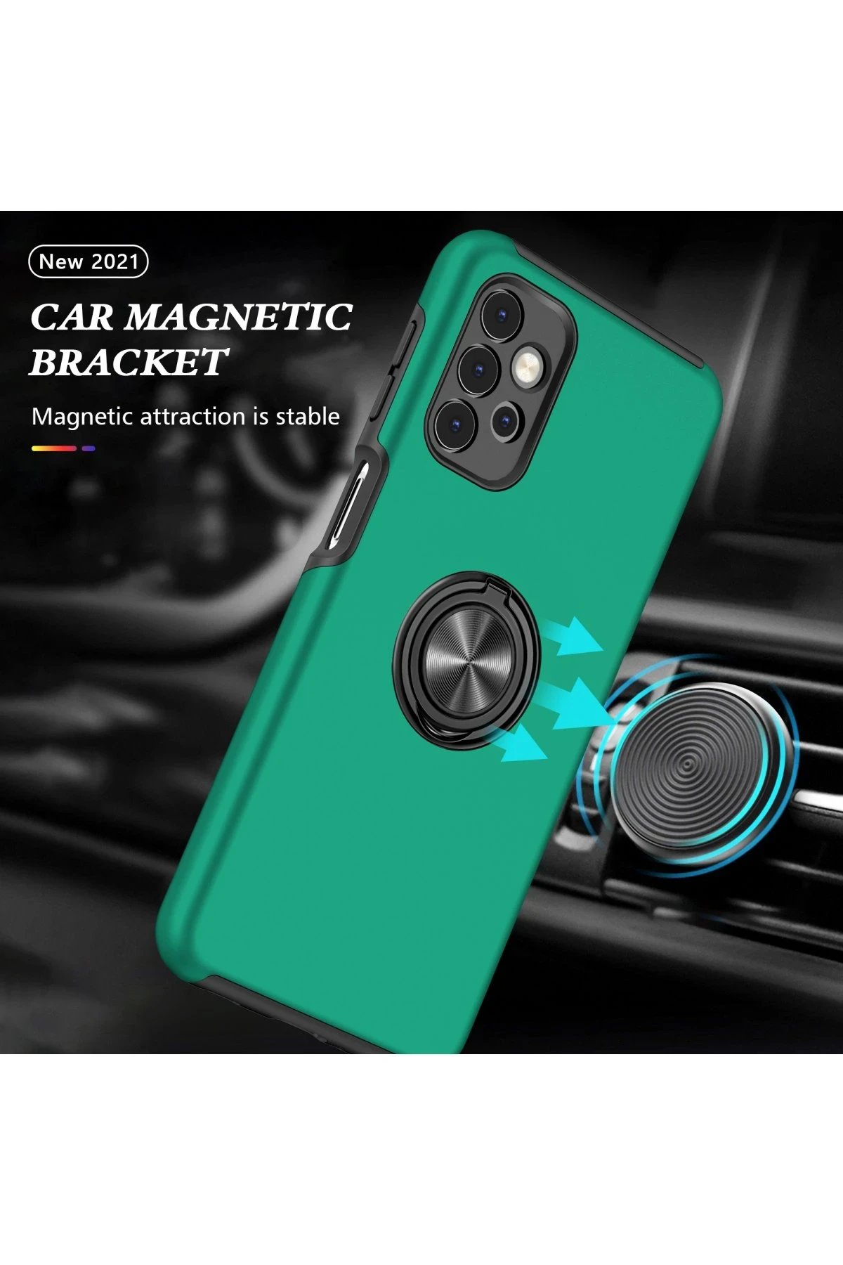 Newface Samsung Galaxy A72 Kılıf Elit Yüzüklü Kapak - Yeşil