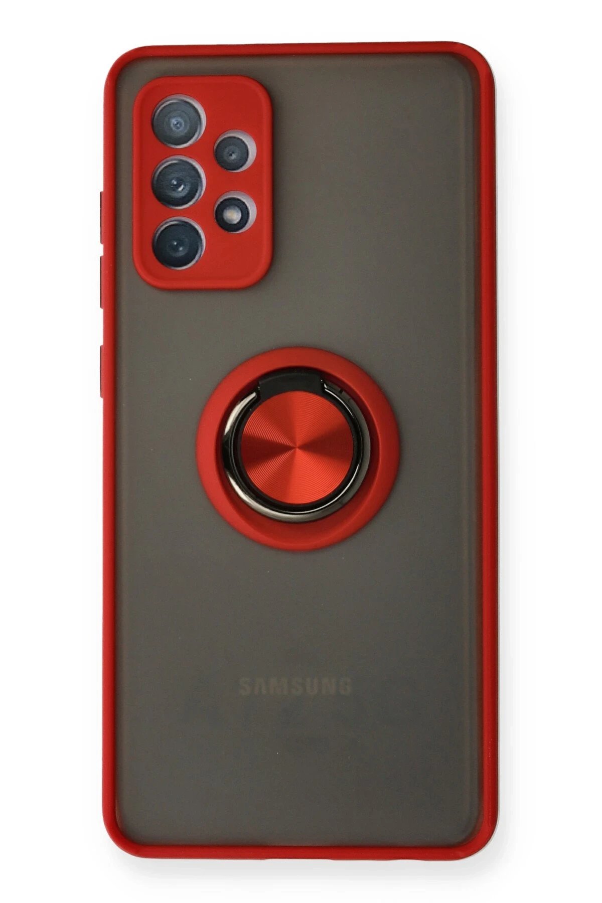 Newface Samsung Galaxy A32 Kılıf Montreal Yüzüklü Silikon Kapak - Kırmızı