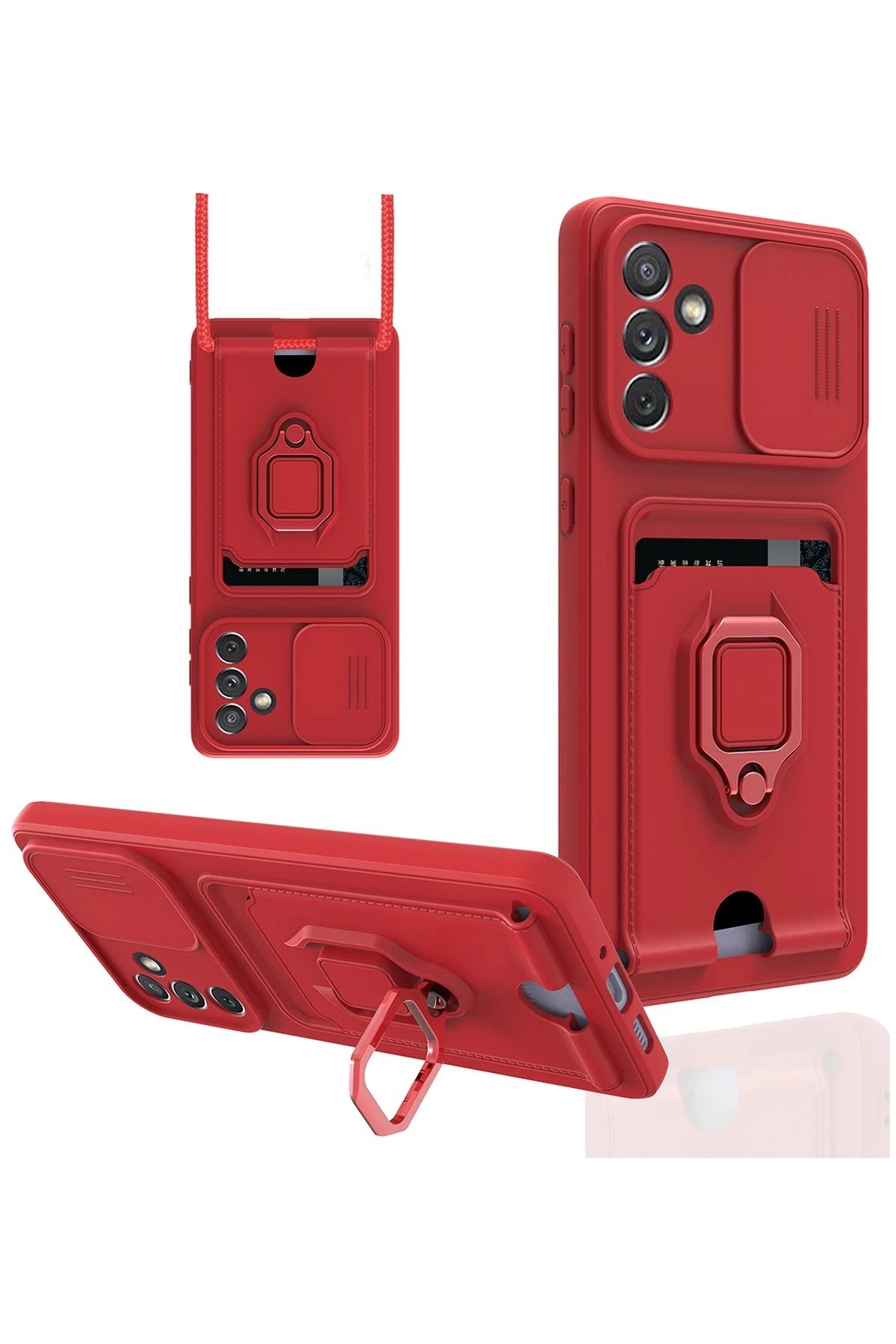 Newface Samsung Galaxy A04S Kılıf Zuma Kartvizitli Yüzüklü Silikon - Kırmızı