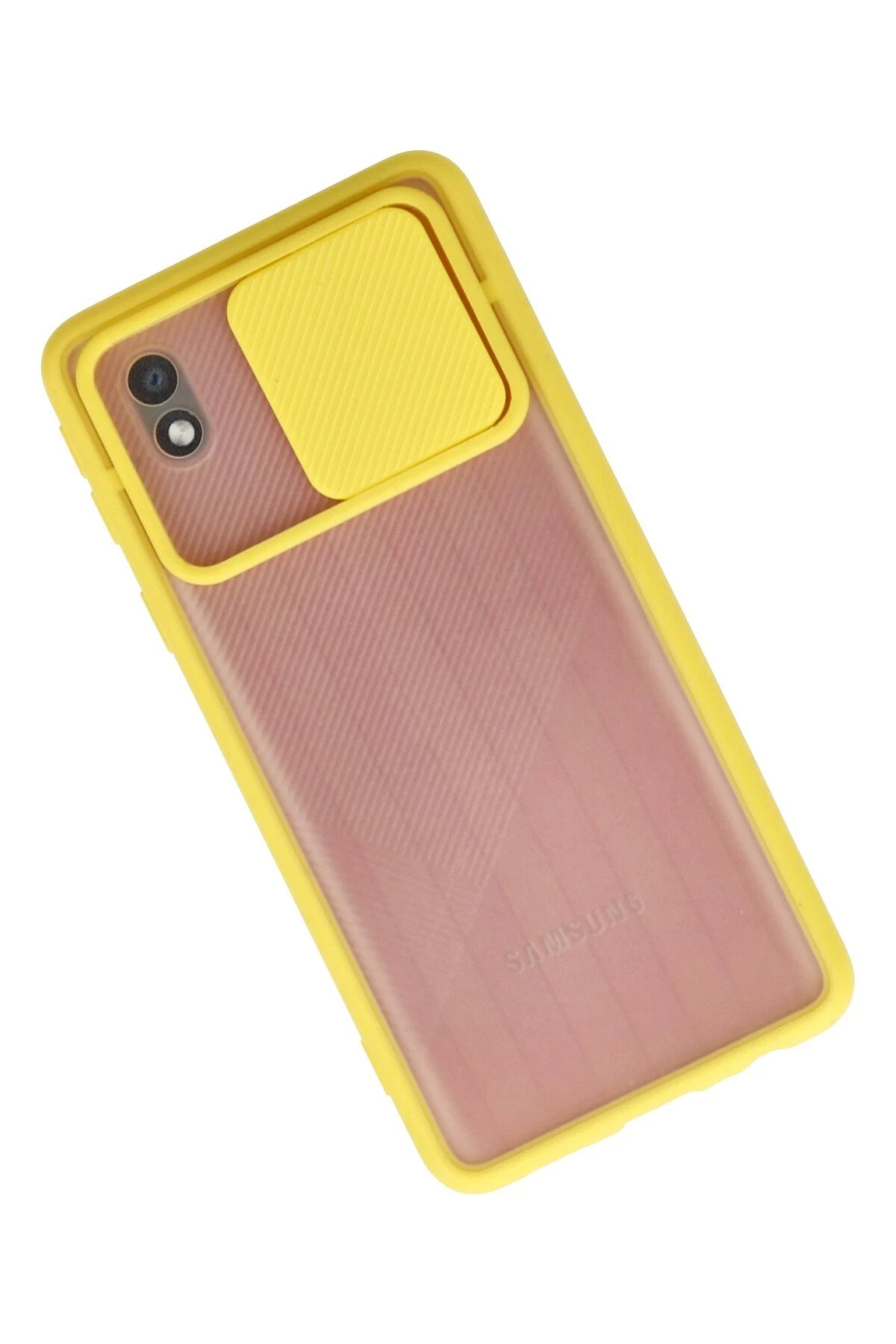 Newface Samsung Galaxy A01 Core Kılıf Palm Buzlu Kamera Sürgülü Silikon - Sarı