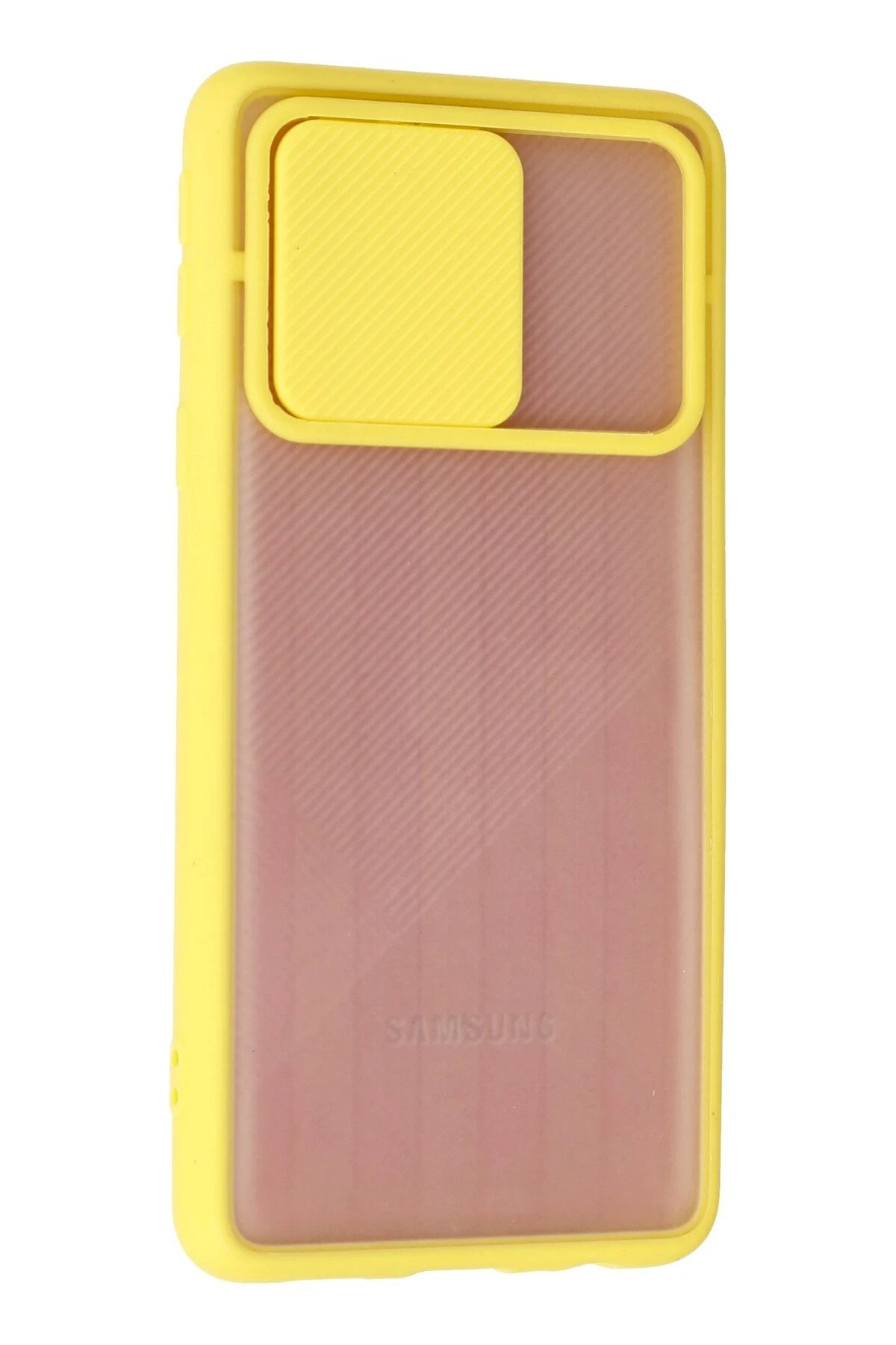 Newface Samsung Galaxy A01 Core Kılıf Palm Buzlu Kamera Sürgülü Silikon - Sarı