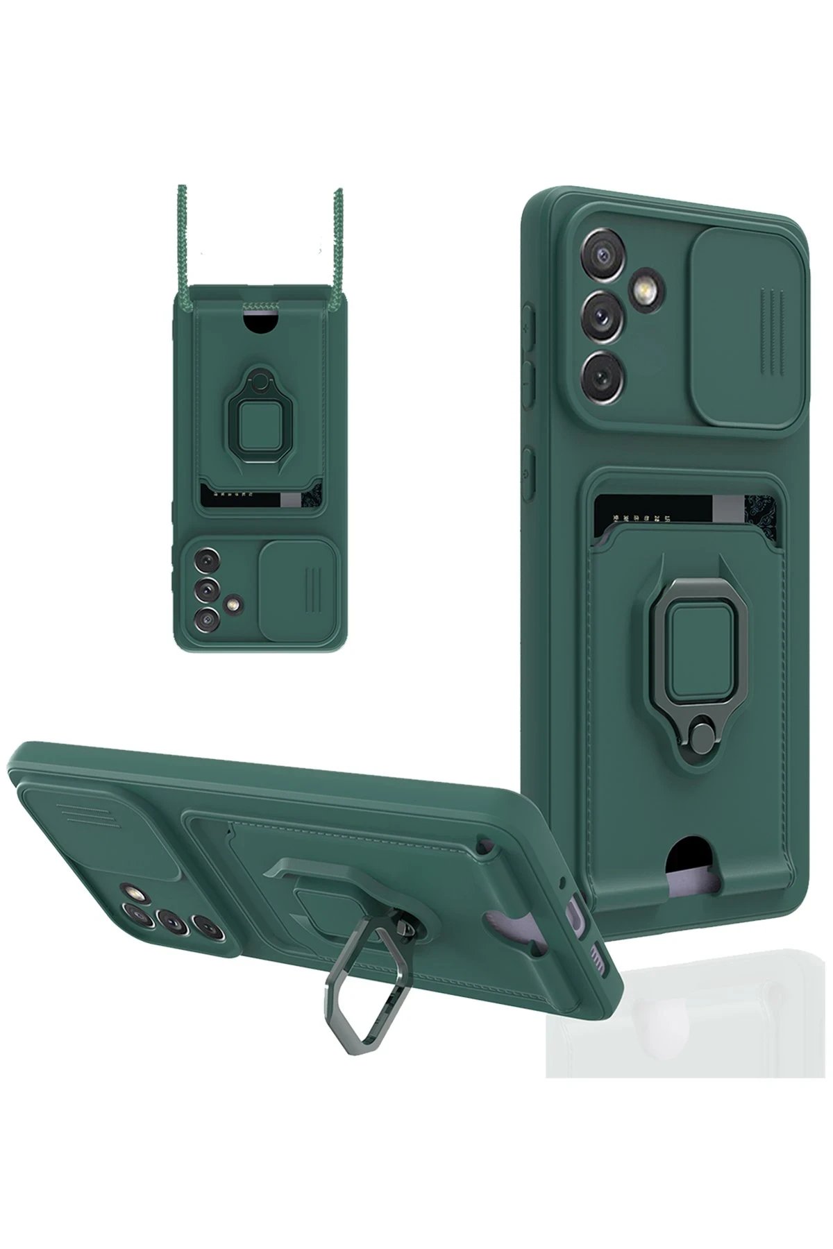 Newface Samsung Galaxy A04S Kılıf Zuma Kartvizitli Yüzüklü Silikon - Yeşil