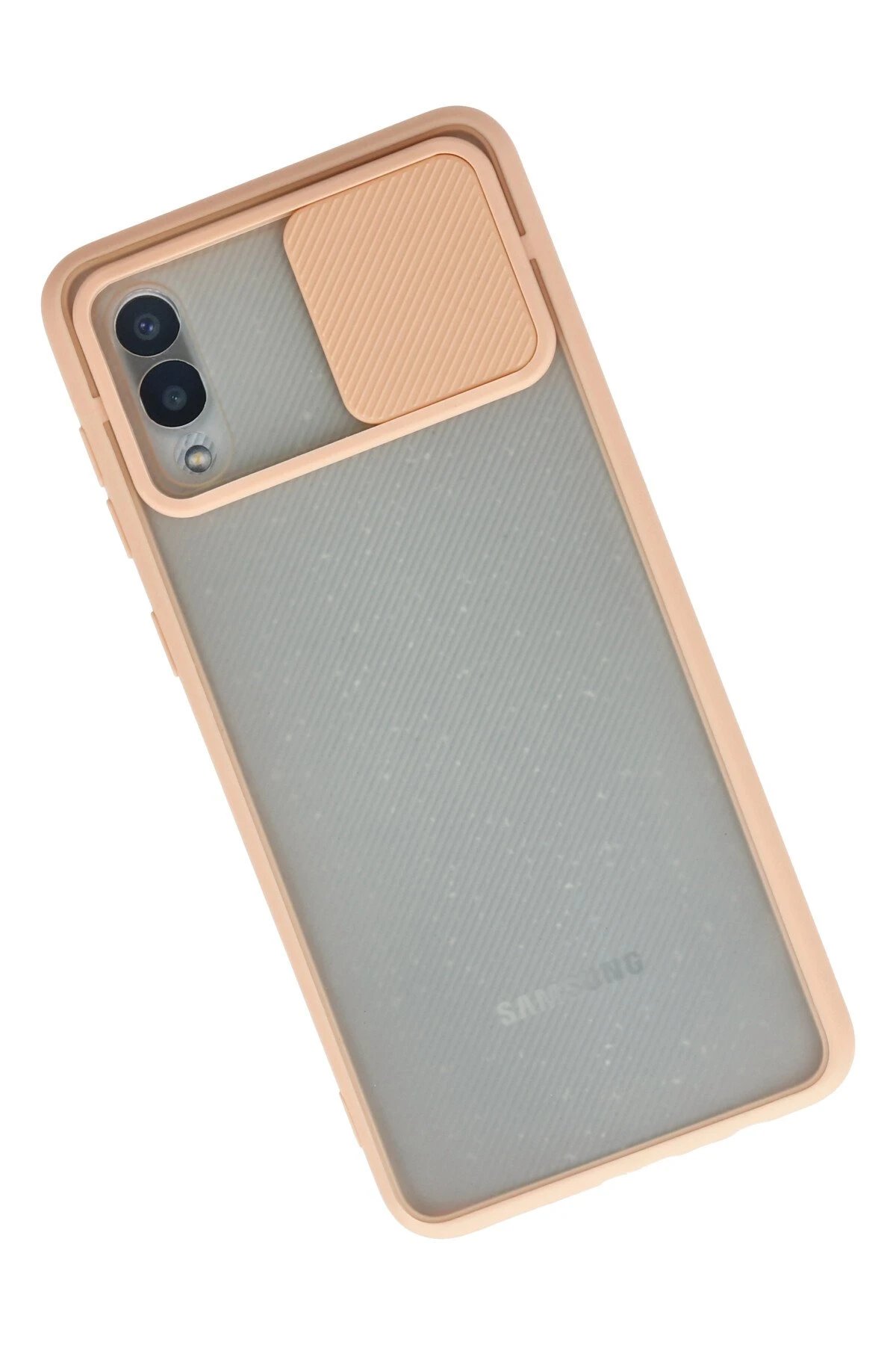 Newface Samsung Galaxy A02 Kılıf Palm Buzlu Kamera Sürgülü Silikon - Pembe