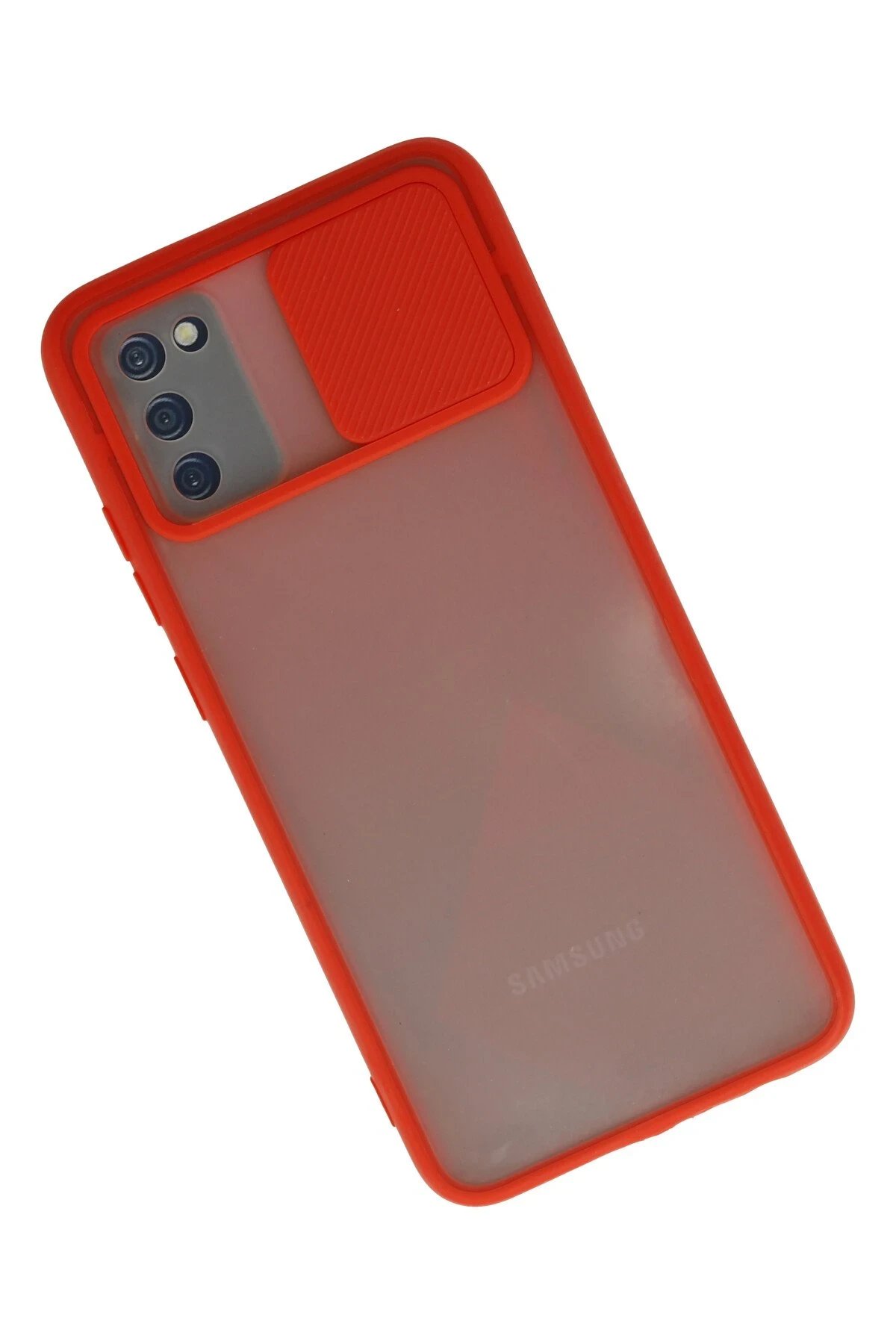 Newface Samsung Galaxy A02S Kılıf Palm Buzlu Kamera Sürgülü Silikon - Kırmızı