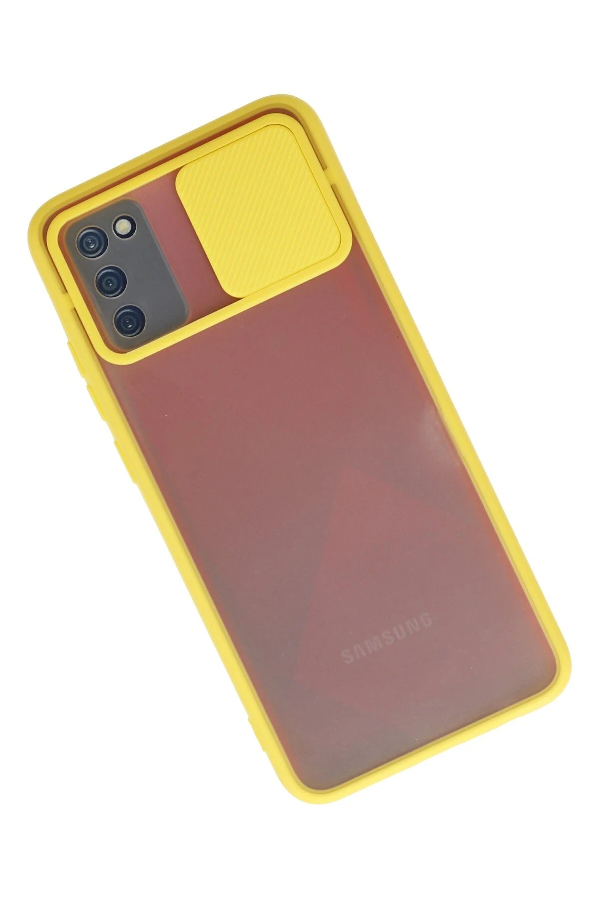 Newface Samsung Galaxy A02S Kılıf Palm Buzlu Kamera Sürgülü Silikon - Sarı