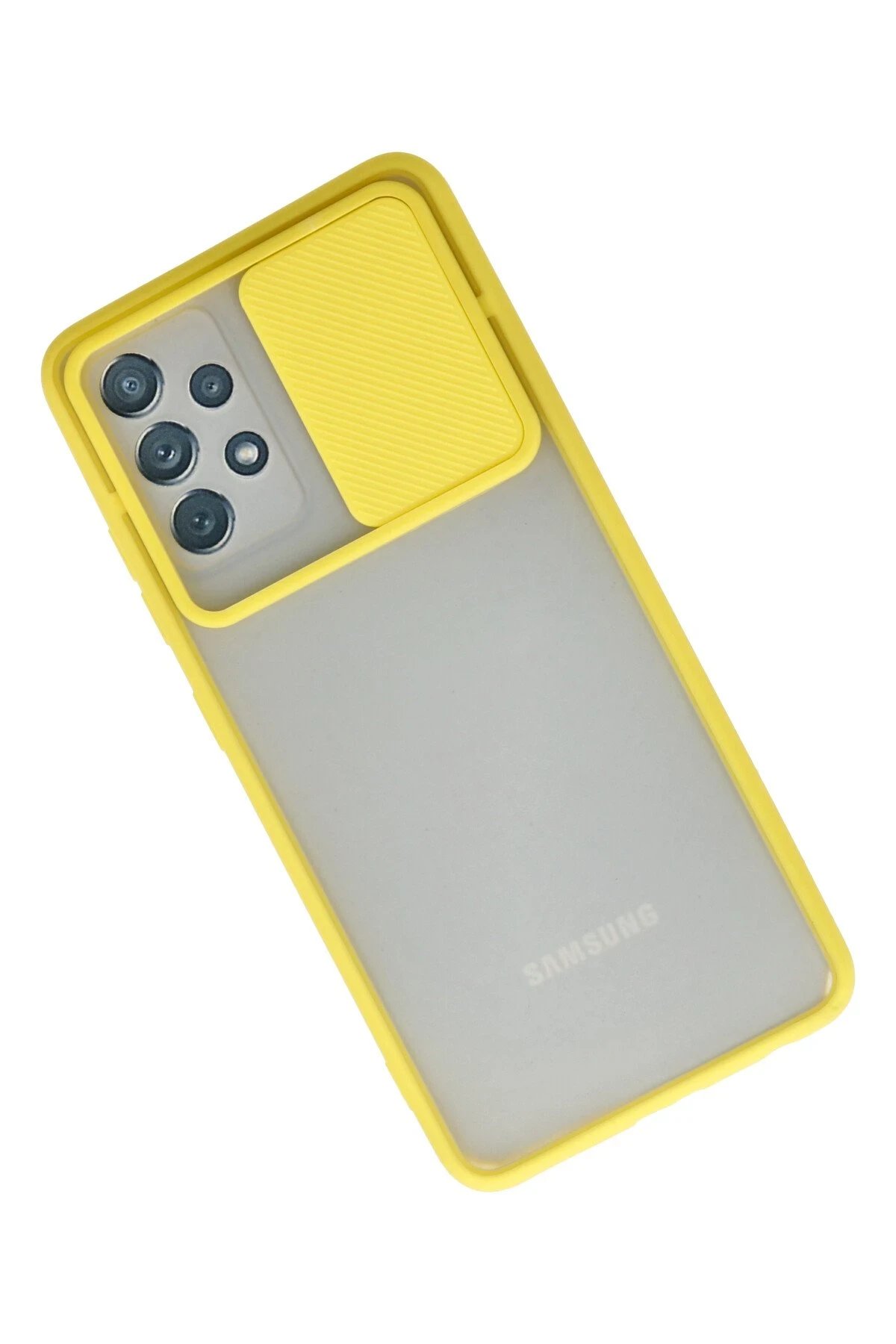 Newface Samsung Galaxy A32 Kılıf Palm Buzlu Kamera Sürgülü Silikon - Sarı