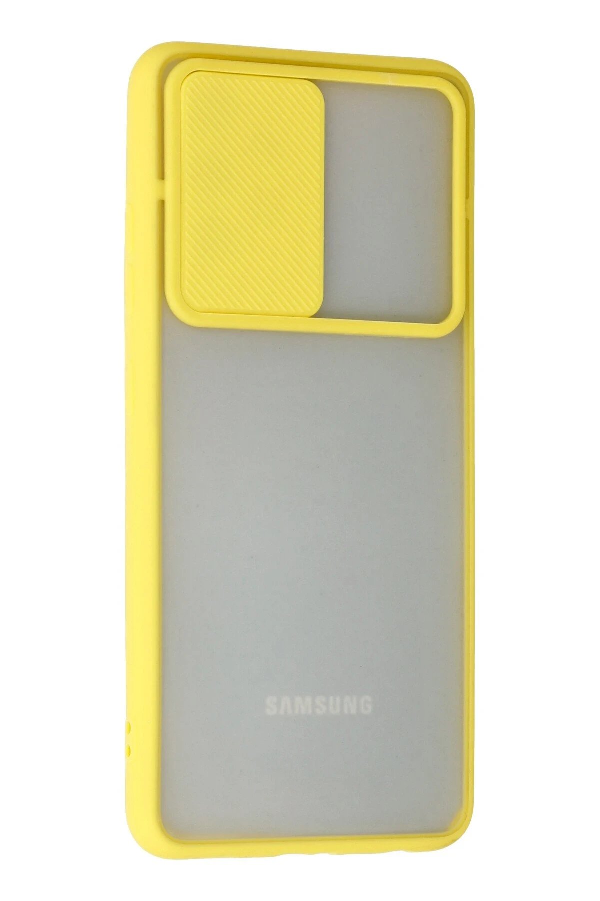 Newface Samsung Galaxy A52 Kılıf Palm Buzlu Kamera Sürgülü Silikon - Sarı