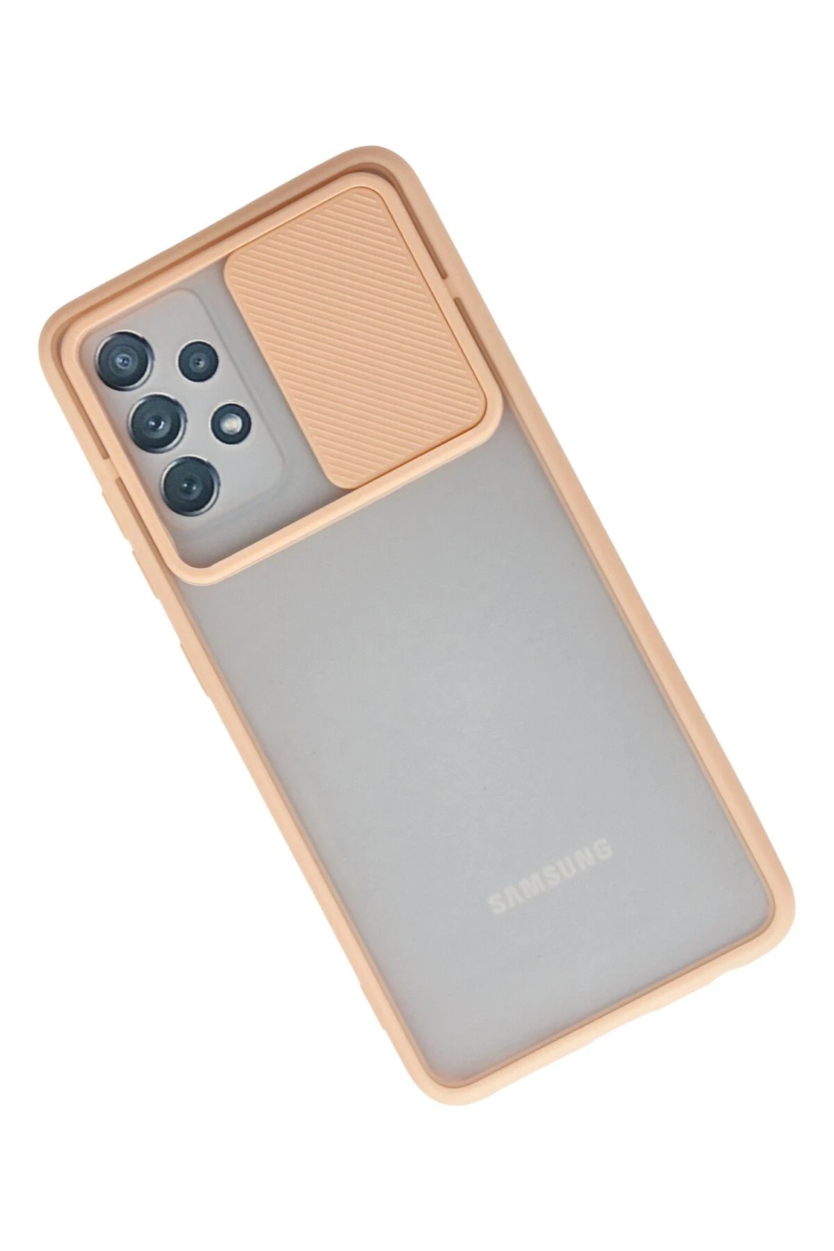 Newface Samsung Galaxy A52 Kılıf Palm Buzlu Kamera Sürgülü Silikon - Pembe