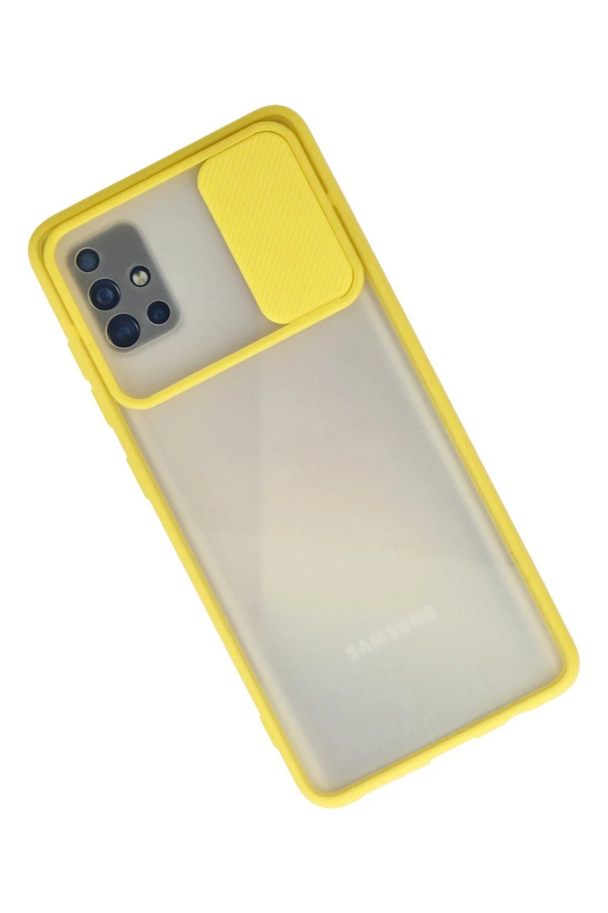 Newface Samsung Galaxy A71 Kılıf Palm Buzlu Kamera Sürgülü Silikon - Sarı