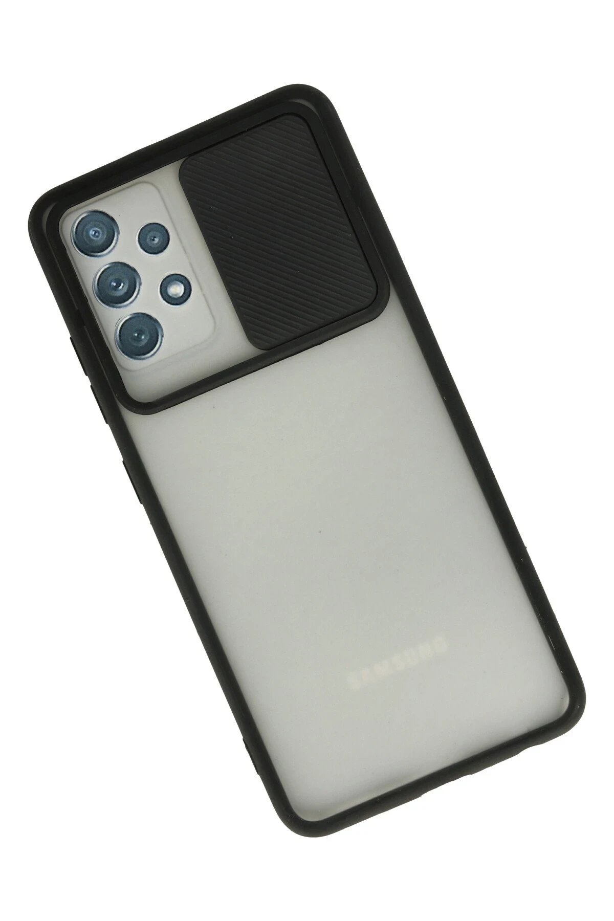 Newface Samsung Galaxy A72 Kılıf Palm Buzlu Kamera Sürgülü Silikon - Siyah