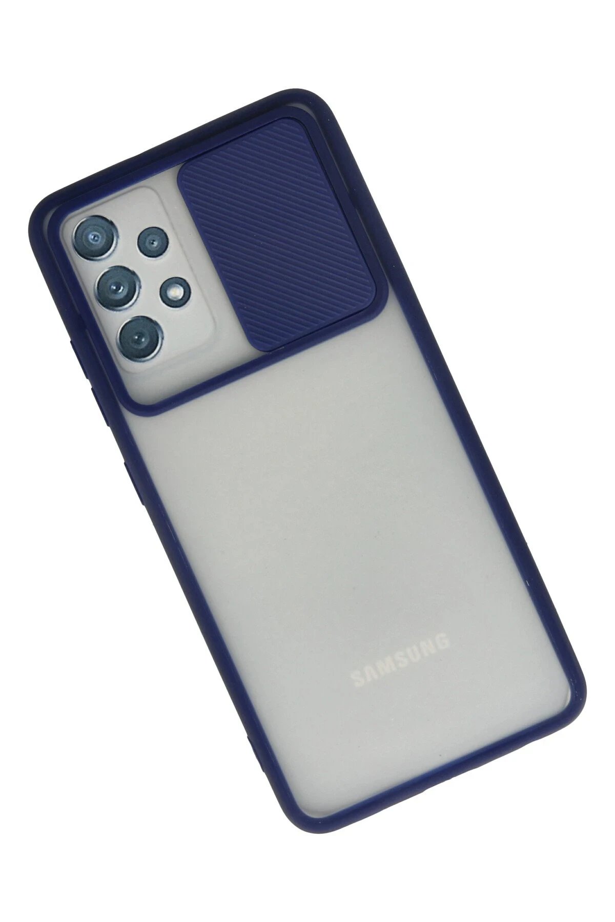 Newface Samsung Galaxy A72 Kılıf Palm Buzlu Kamera Sürgülü Silikon - Lacivert