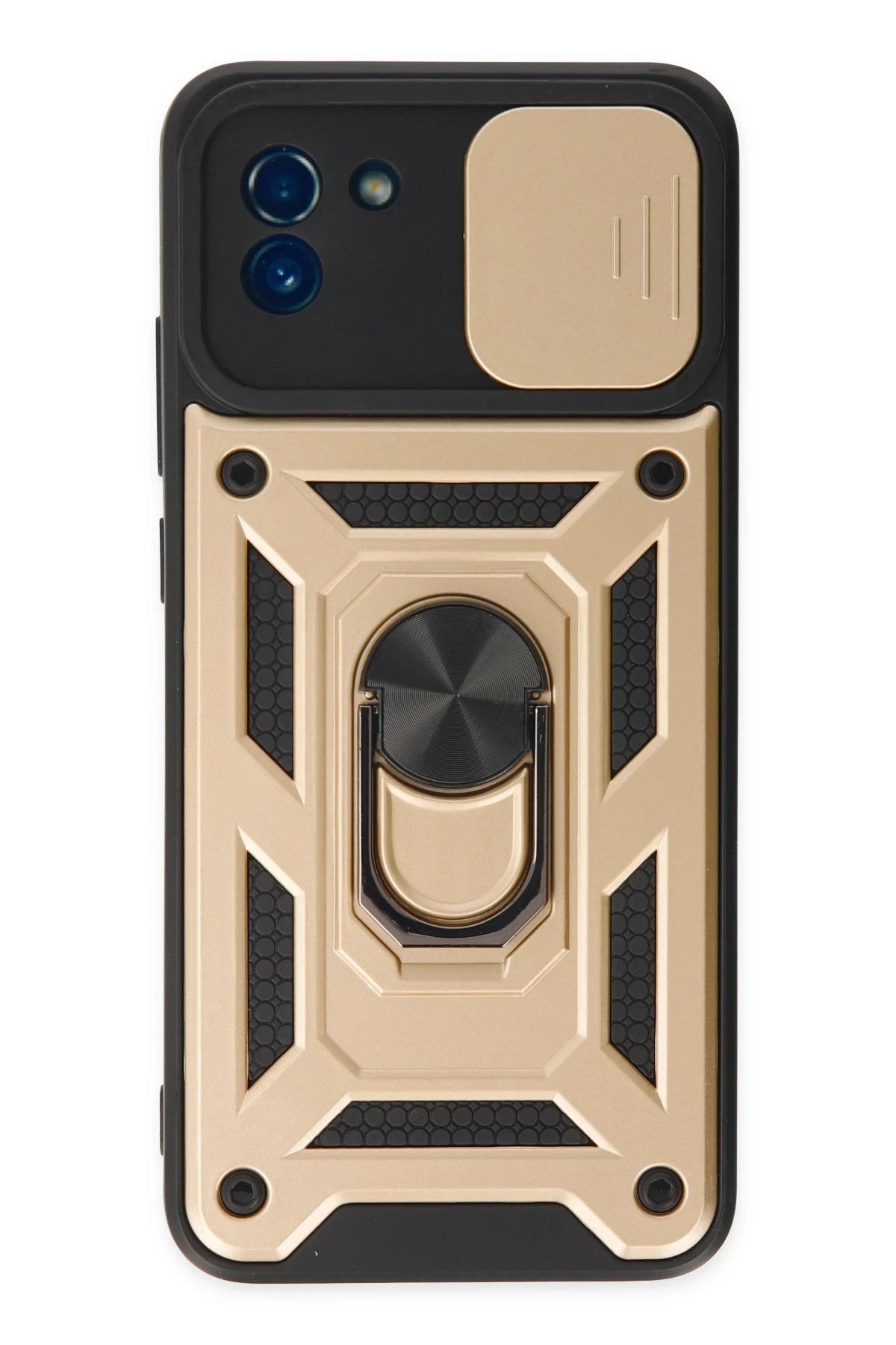 Newface Samsung Galaxy A03 Kılıf Pars Lens Yüzüklü Silikon - Gold