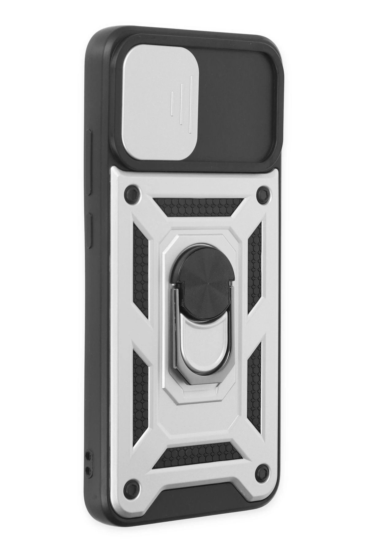 Newface Samsung Galaxy A03 Kılıf Pars Lens Yüzüklü Silikon - Gümüş