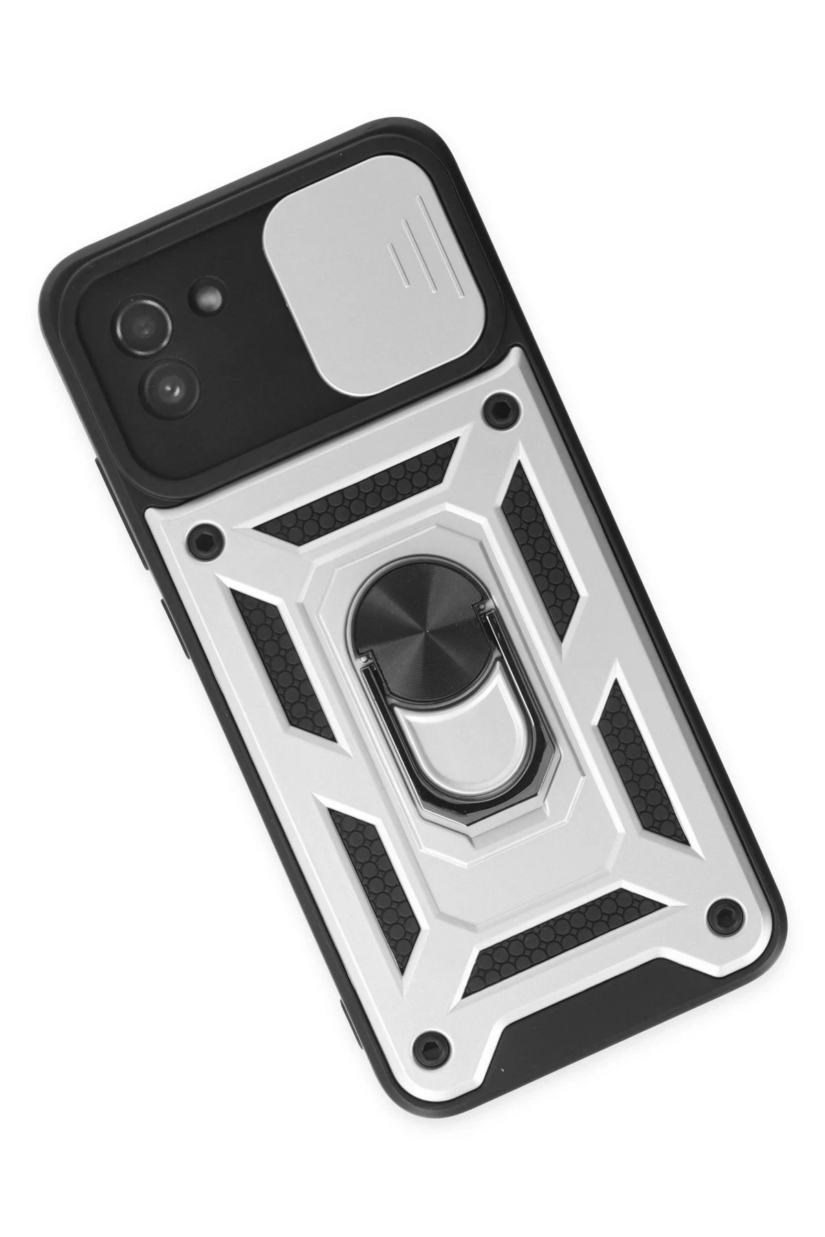 Newface Samsung Galaxy A03 Kılıf Pars Lens Yüzüklü Silikon - Gümüş