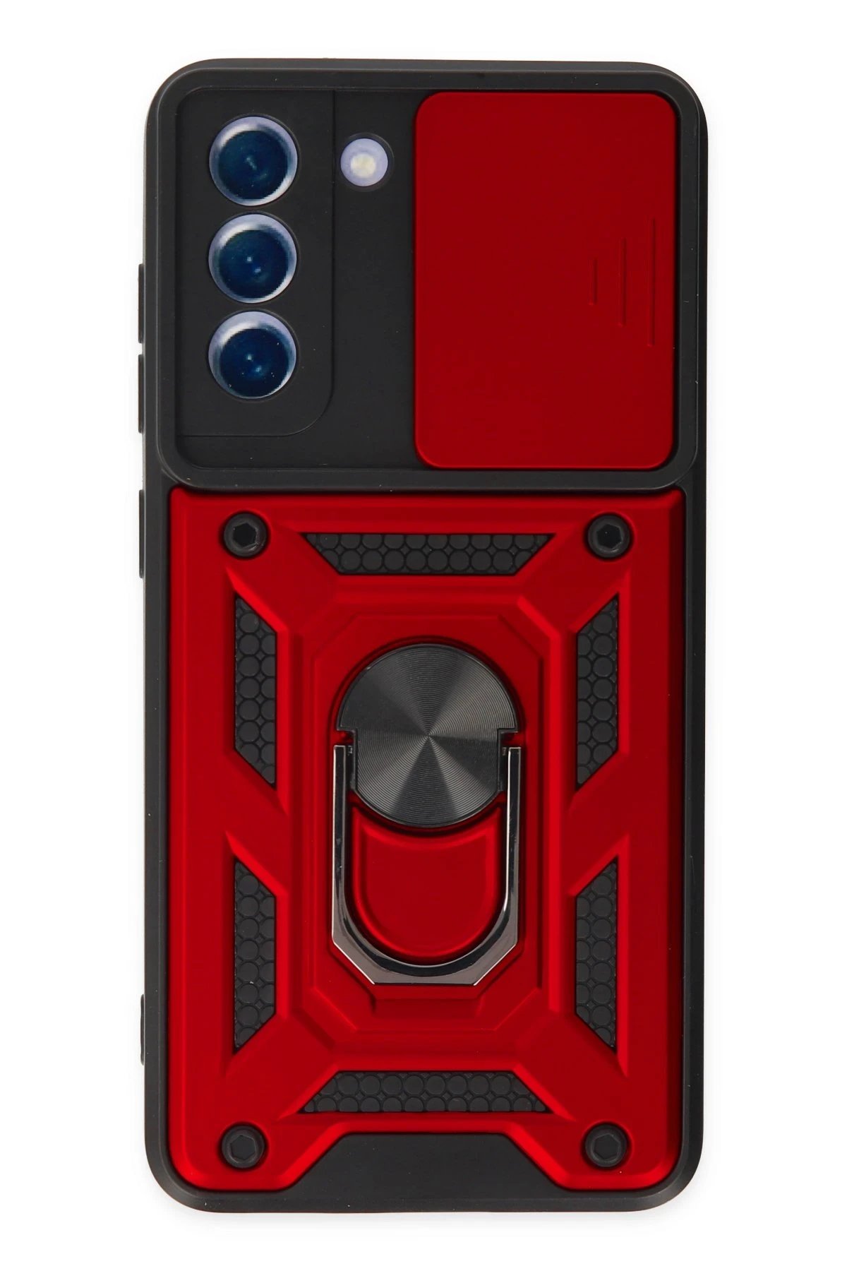 Newface Samsung Galaxy S21 FE Kılıf Pars Lens Yüzüklü Silikon - Kırmızı