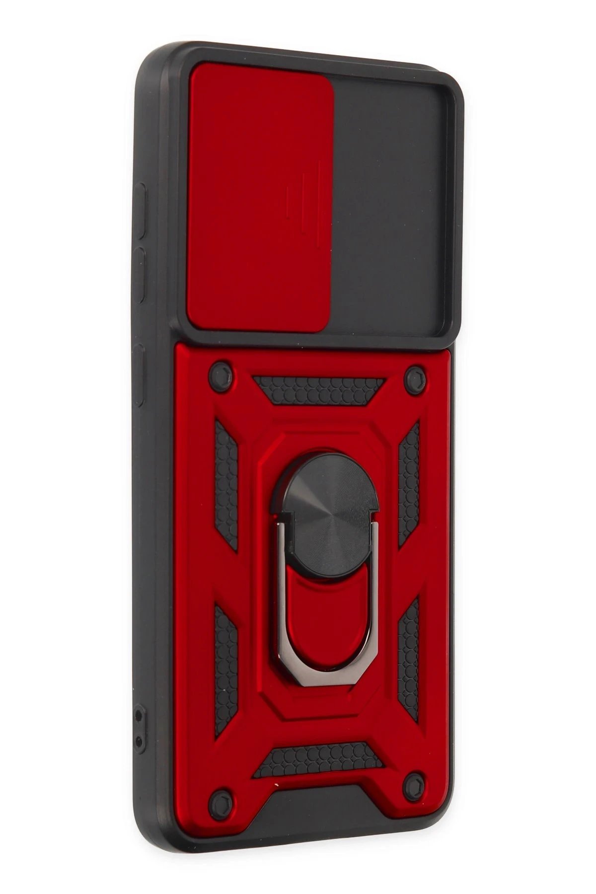 Newface Samsung Galaxy S21 FE Kılıf Pars Lens Yüzüklü Silikon - Kırmızı