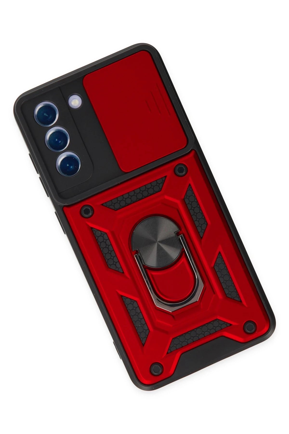 Newface Samsung Galaxy S21 FE Kılıf Pars Lens Yüzüklü Silikon - Kırmızı