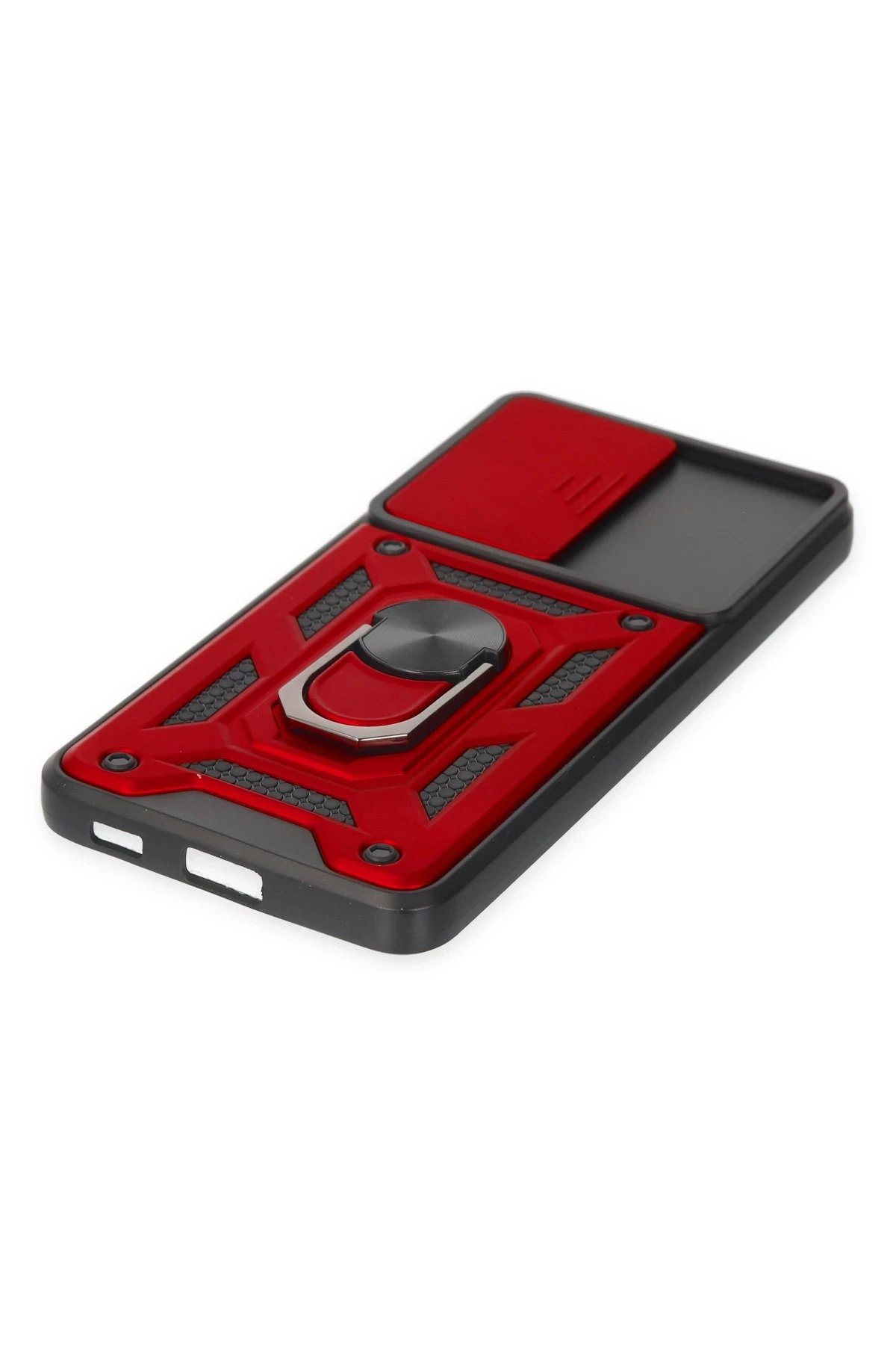 Newface Samsung Galaxy S21 FE Kılıf Pars Lens Yüzüklü Silikon - Kırmızı