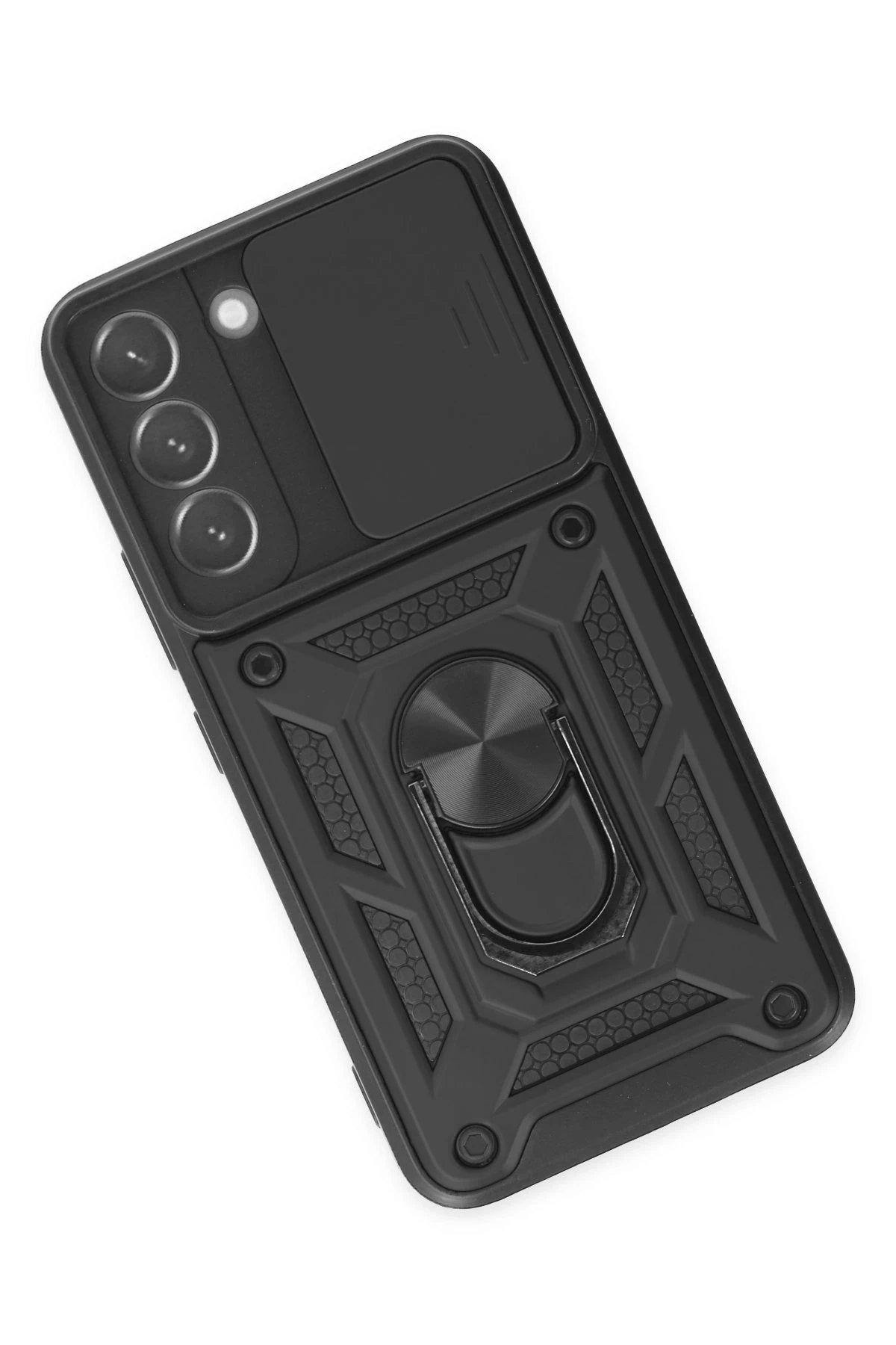 Newface Samsung Galaxy S22 Kılıf Pars Lens Yüzüklü Silikon - Siyah