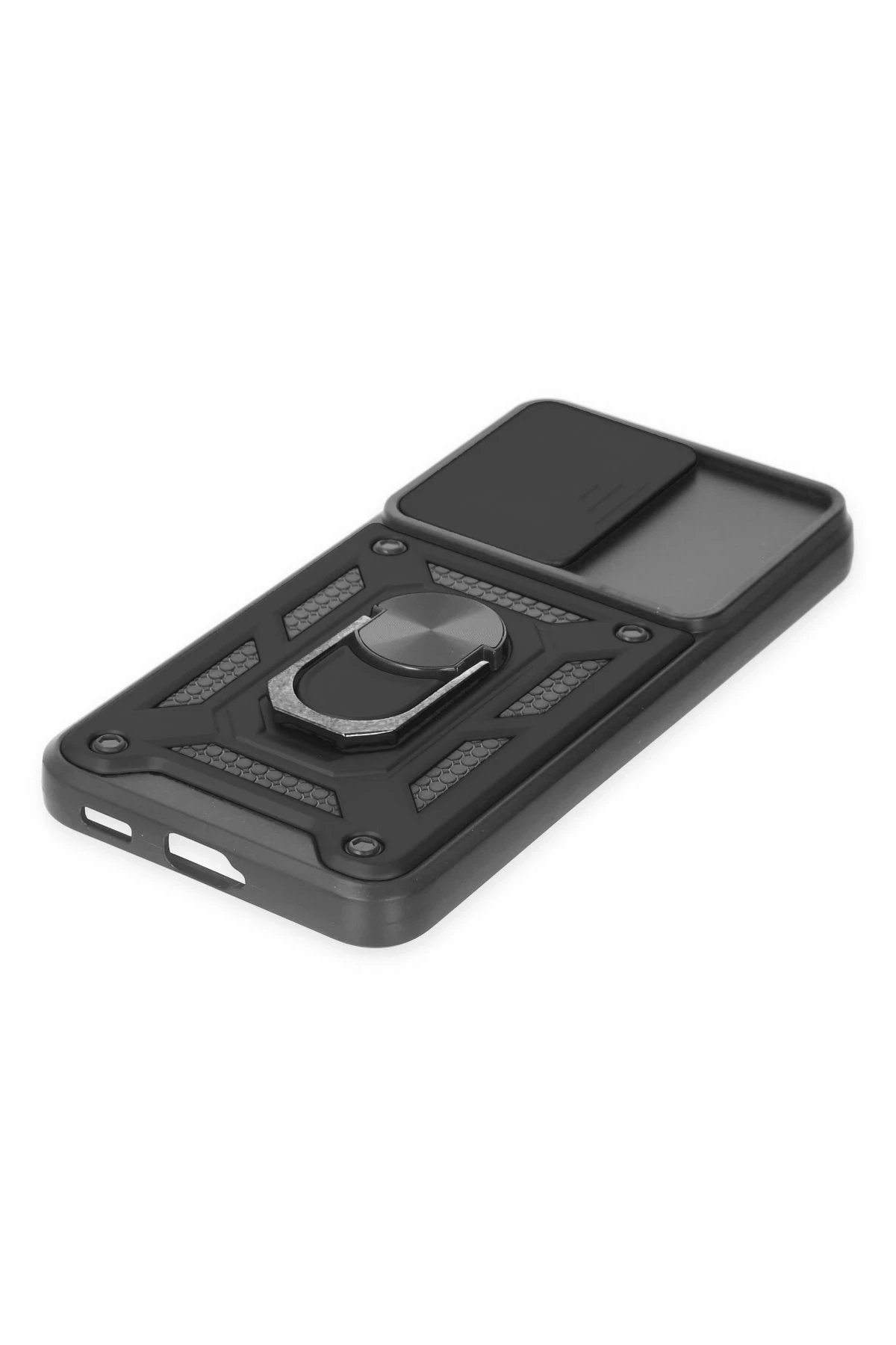 Newface Samsung Galaxy S22 Kılıf Pars Lens Yüzüklü Silikon - Siyah