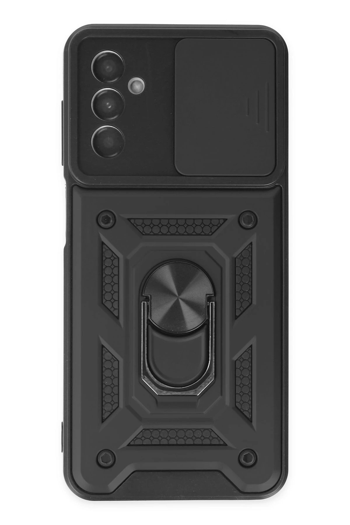 Newface Samsung Galaxy A04S Kılıf Pars Lens Yüzüklü Silikon - Siyah