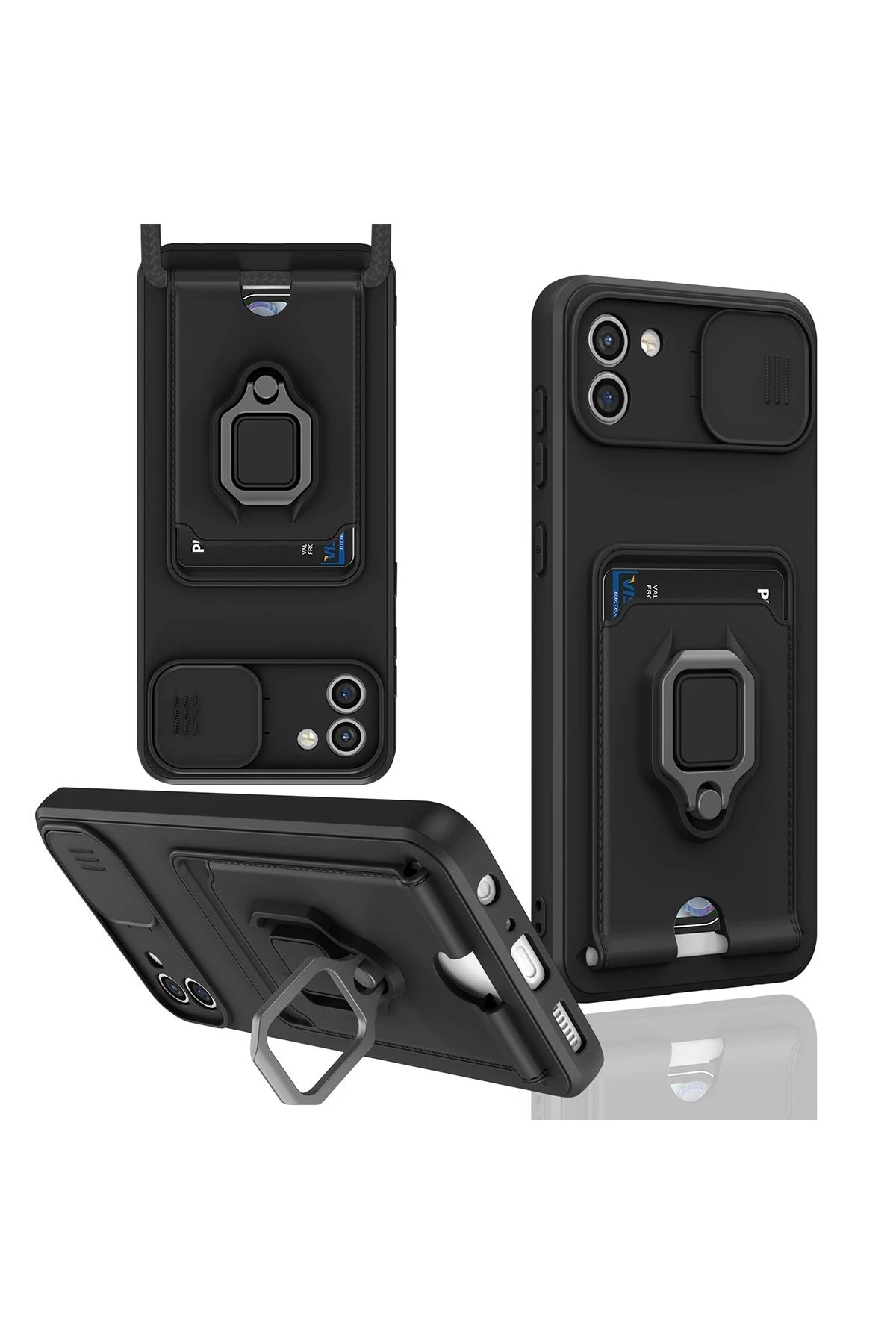 Newface Samsung Galaxy A03 Kılıf Zuma Kartvizitli Yüzüklü Silikon - Siyah