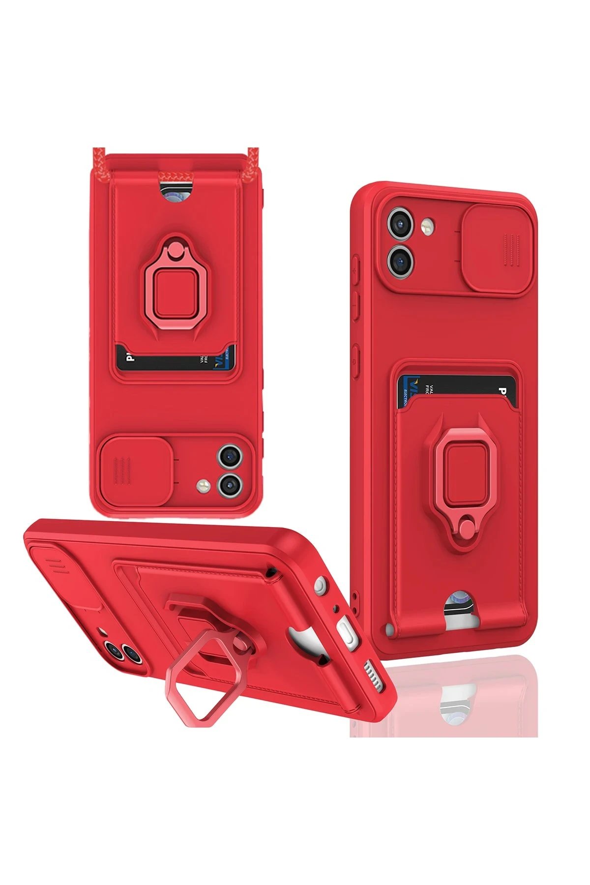 Newface Samsung Galaxy A03 Kılıf Zuma Kartvizitli Yüzüklü Silikon - Kırmızı