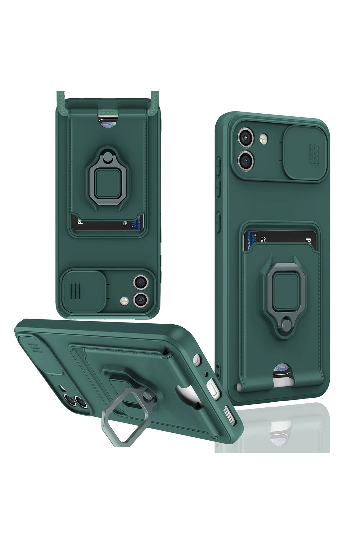 Newface Samsung Galaxy A03 Kılıf Zuma Kartvizitli Yüzüklü Silikon - Yeşil