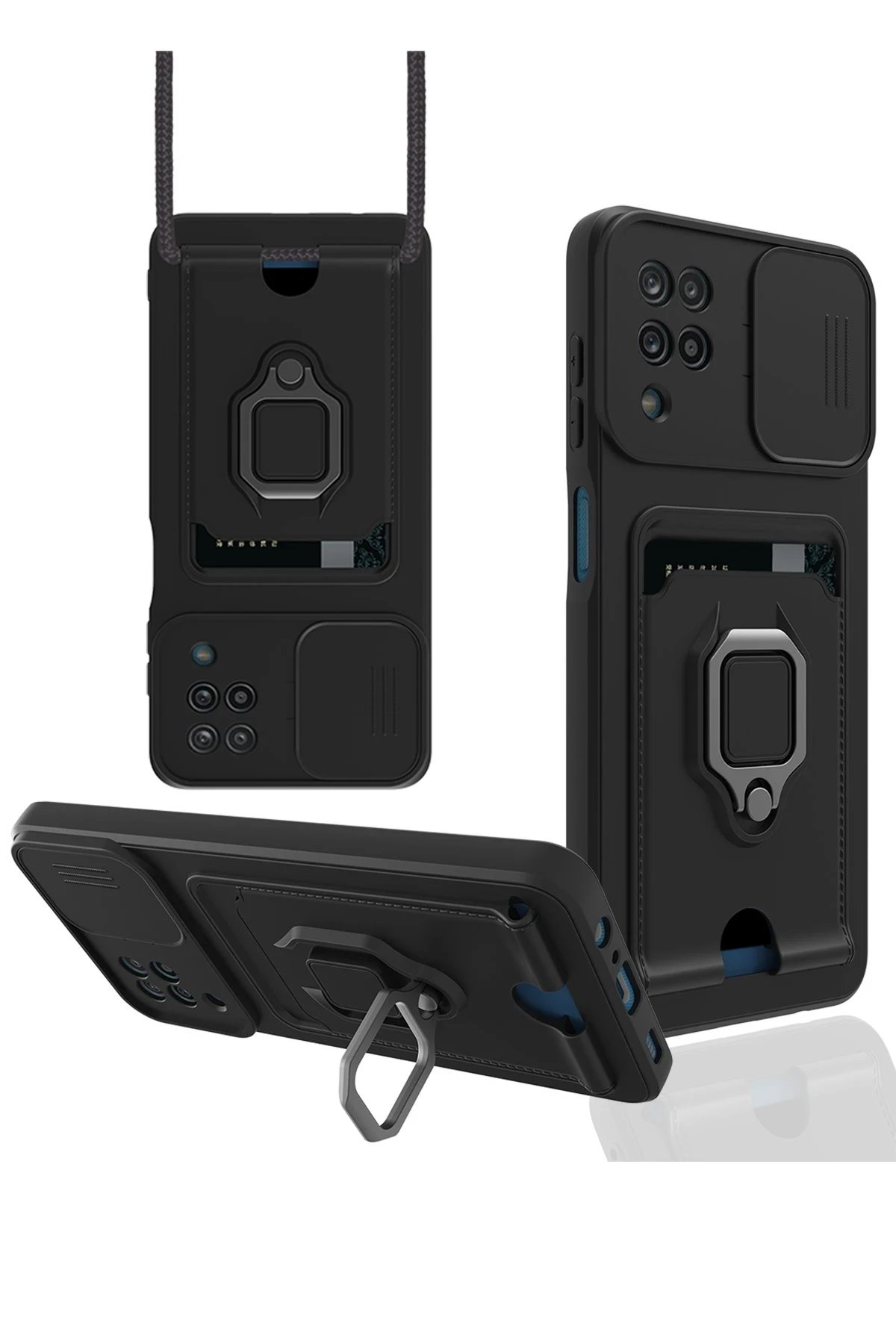 Newface Samsung Galaxy A12 Kılıf Zuma Kartvizitli Yüzüklü Silikon - Siyah