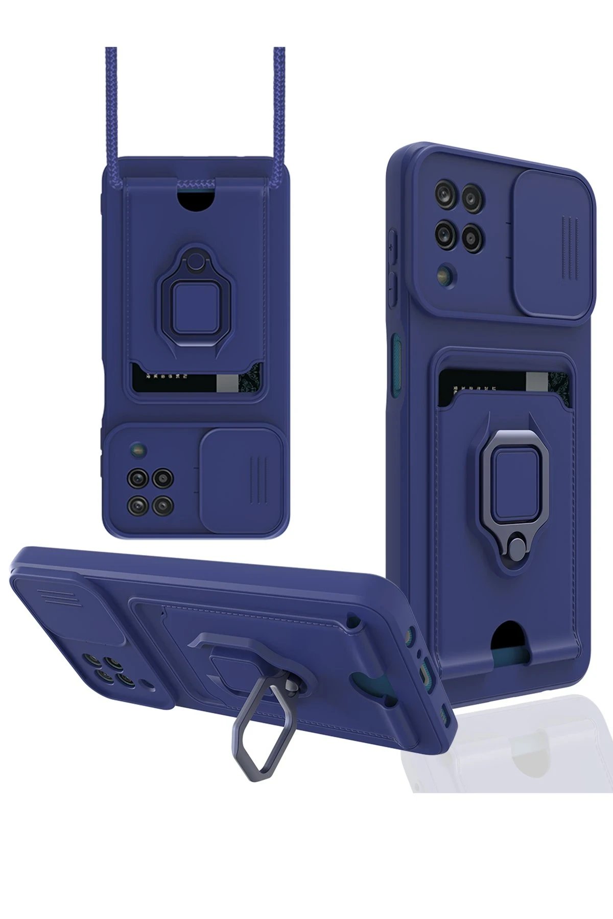 Newface Samsung Galaxy A12 Kılıf Zuma Kartvizitli Yüzüklü Silikon - Lacivert