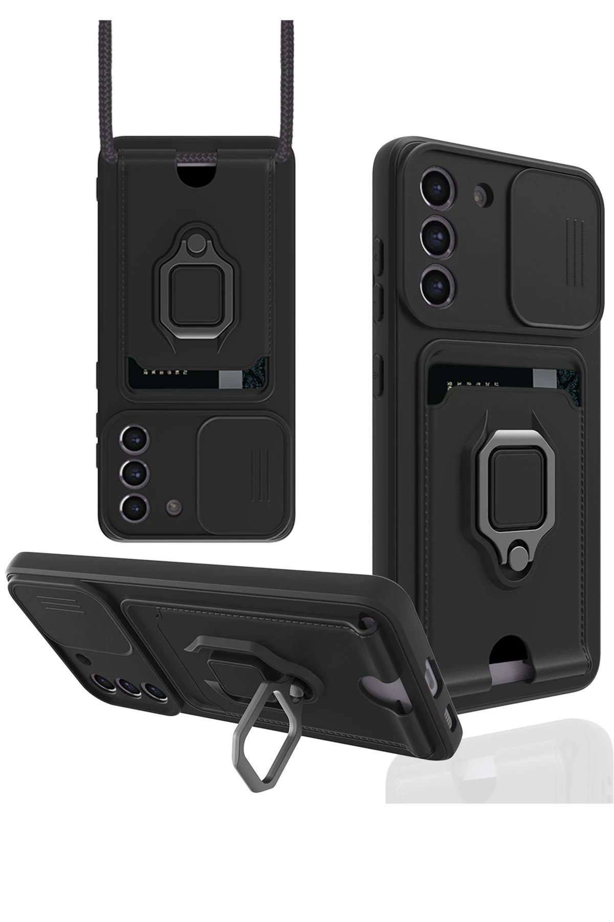 Newface Samsung Galaxy S21 FE Kılıf Zuma Kartvizitli Yüzüklü Silikon - Siyah