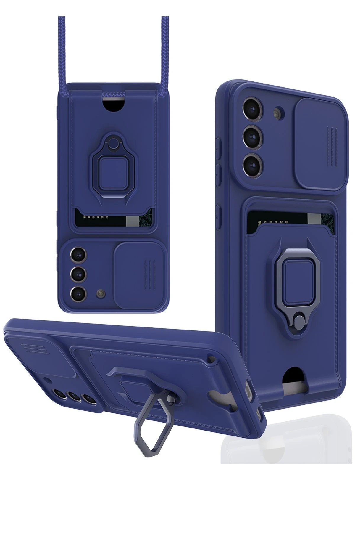 Newface Samsung Galaxy S21 FE Kılıf Zuma Kartvizitli Yüzüklü Silikon - Lacivert