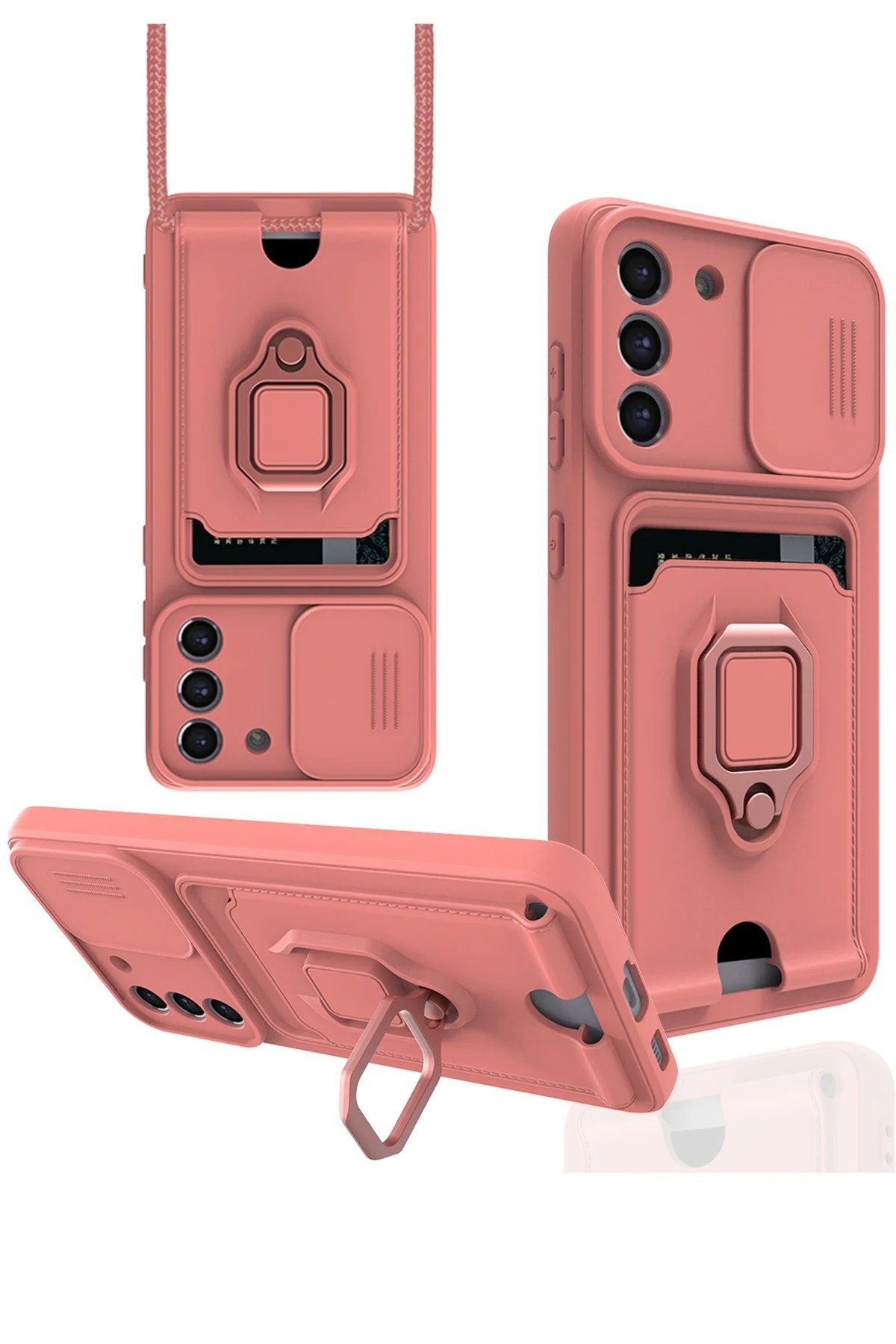 Newface Samsung Galaxy S21 FE Kılıf Zuma Kartvizitli Yüzüklü Silikon - Pembe