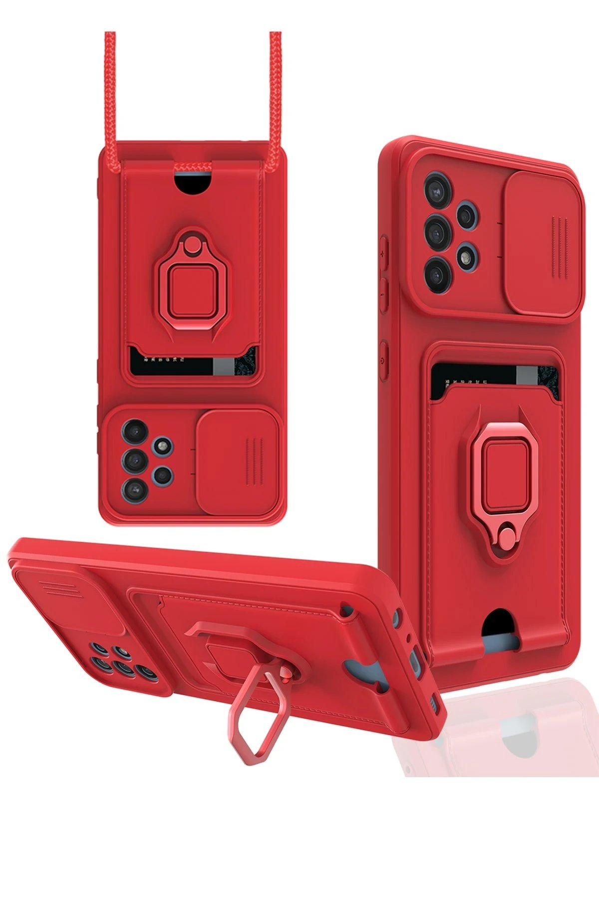 Newface Samsung Galaxy A72 Kılıf Zuma Kartvizitli Yüzüklü Silikon - Kırmızı