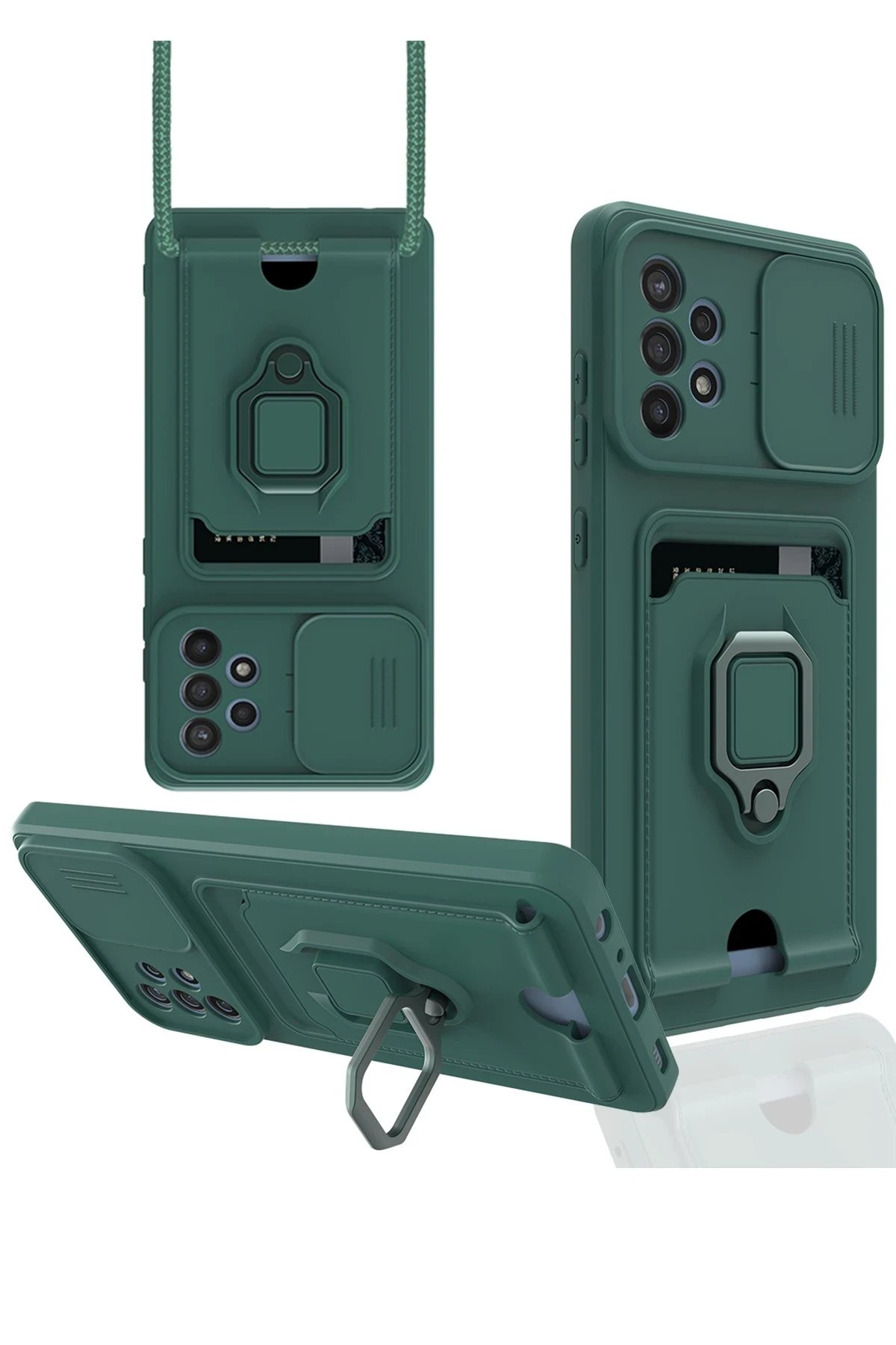 Newface Samsung Galaxy A72 Kılıf Zuma Kartvizitli Yüzüklü Silikon - Yeşil