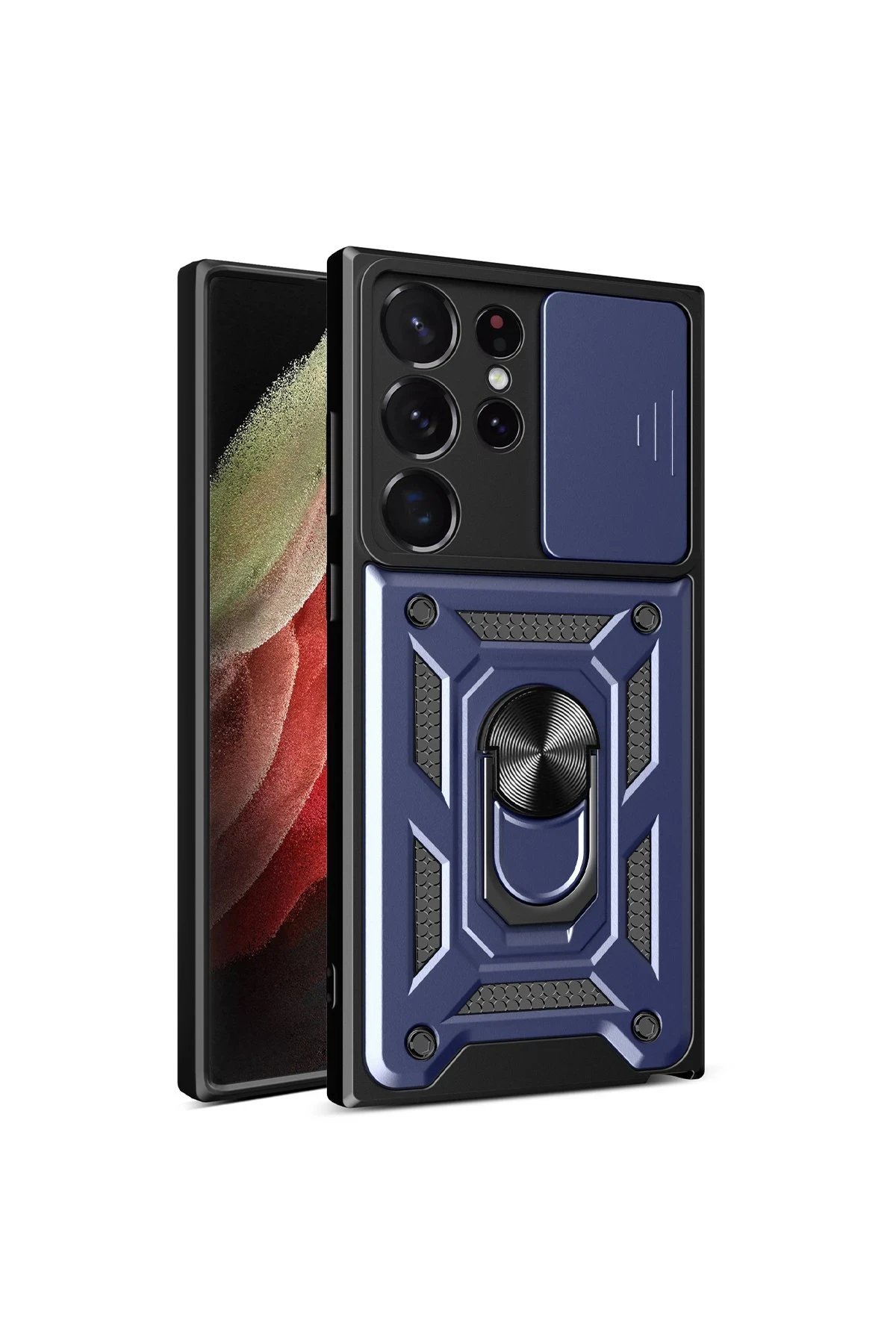 Newface Samsung Galaxy S23 Ultra Kılıf Pars Lens Yüzüklü Silikon - Lacivert