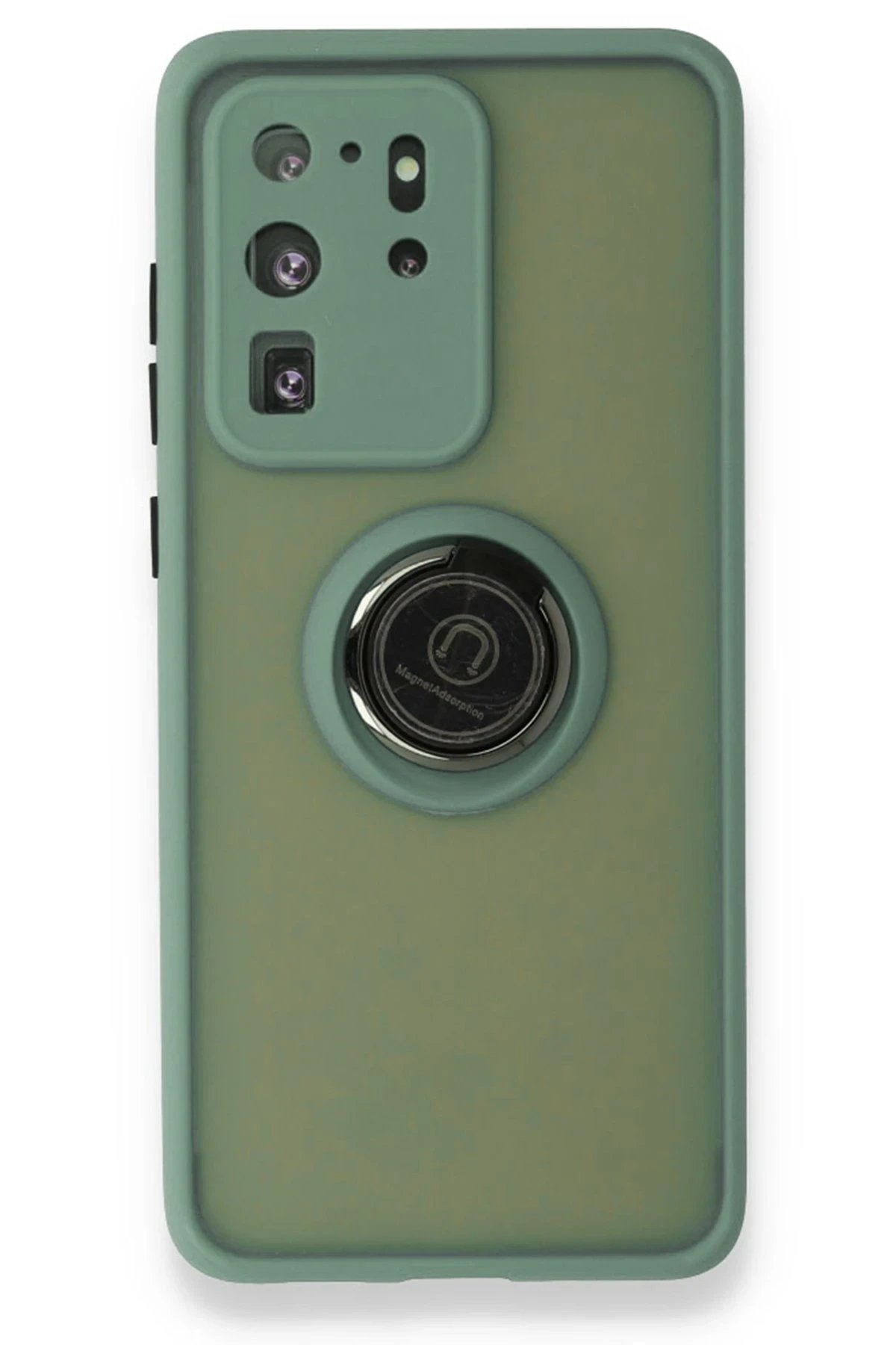 Newface Samsung Galaxy S20 Ultra Kılıf Montreal Yüzüklü Silikon Kapak - Yeşil