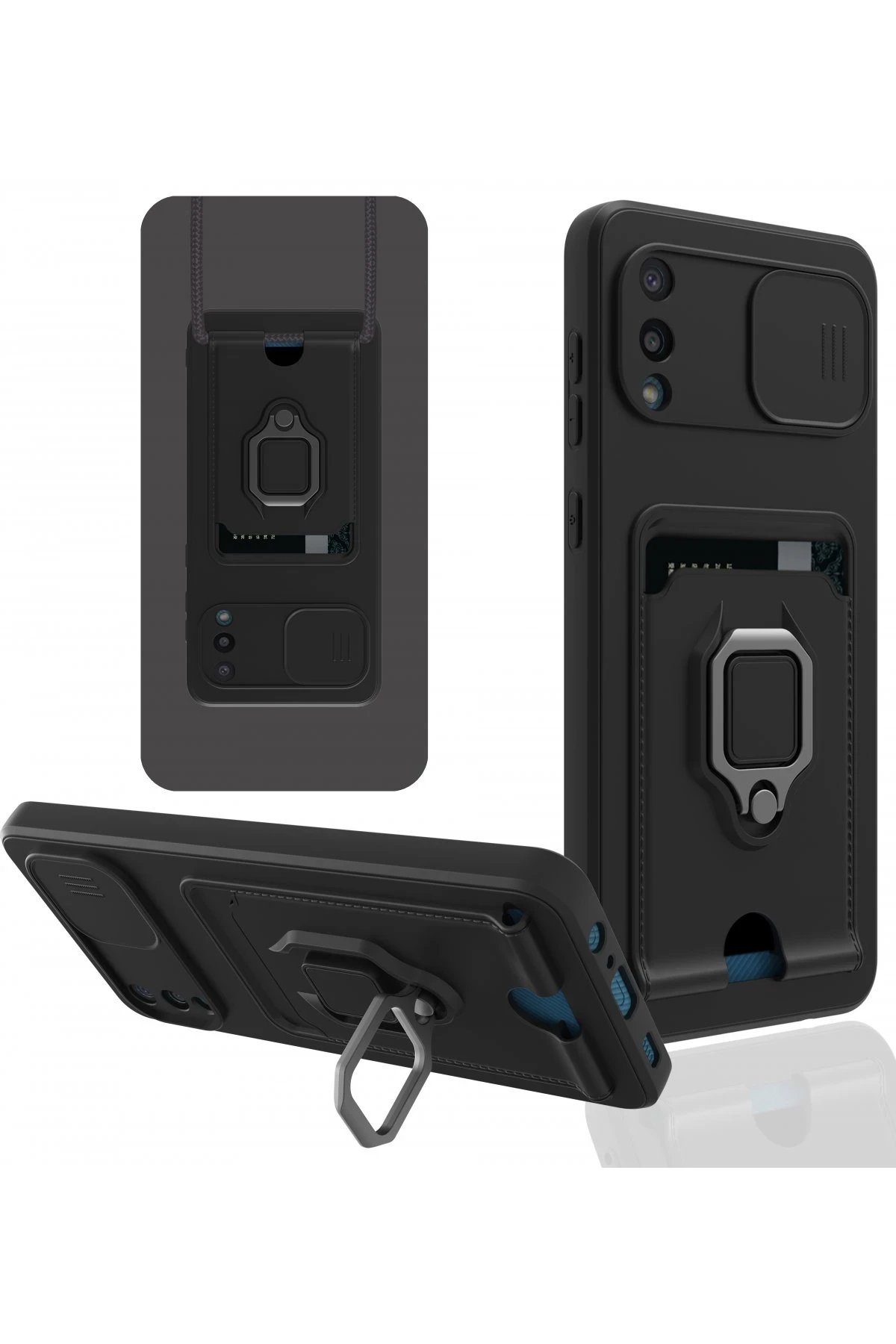 Newface Samsung Galaxy A02 Kılıf Zuma Kartvizitli Yüzüklü Silikon - Siyah