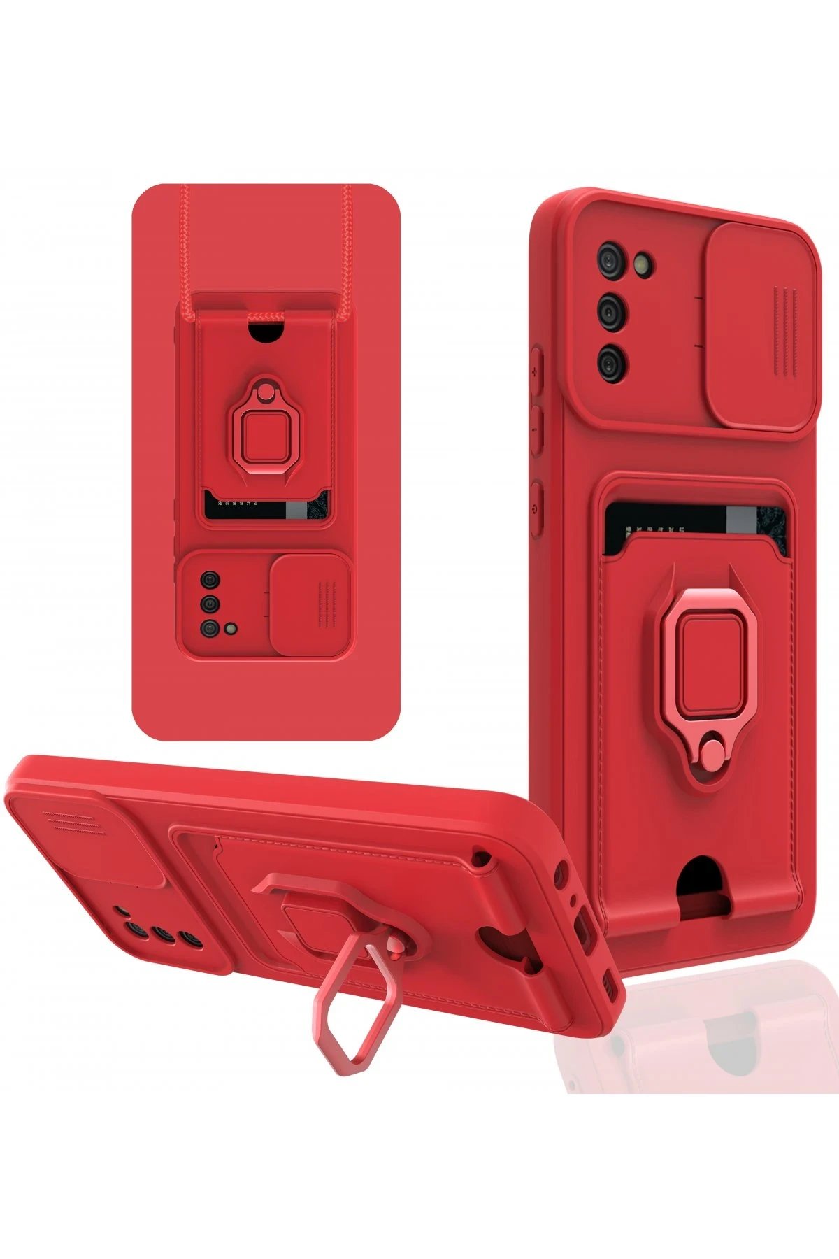 Newface Samsung Galaxy A02S Kılıf Zuma Kartvizitli Yüzüklü Silikon - Kırmızı