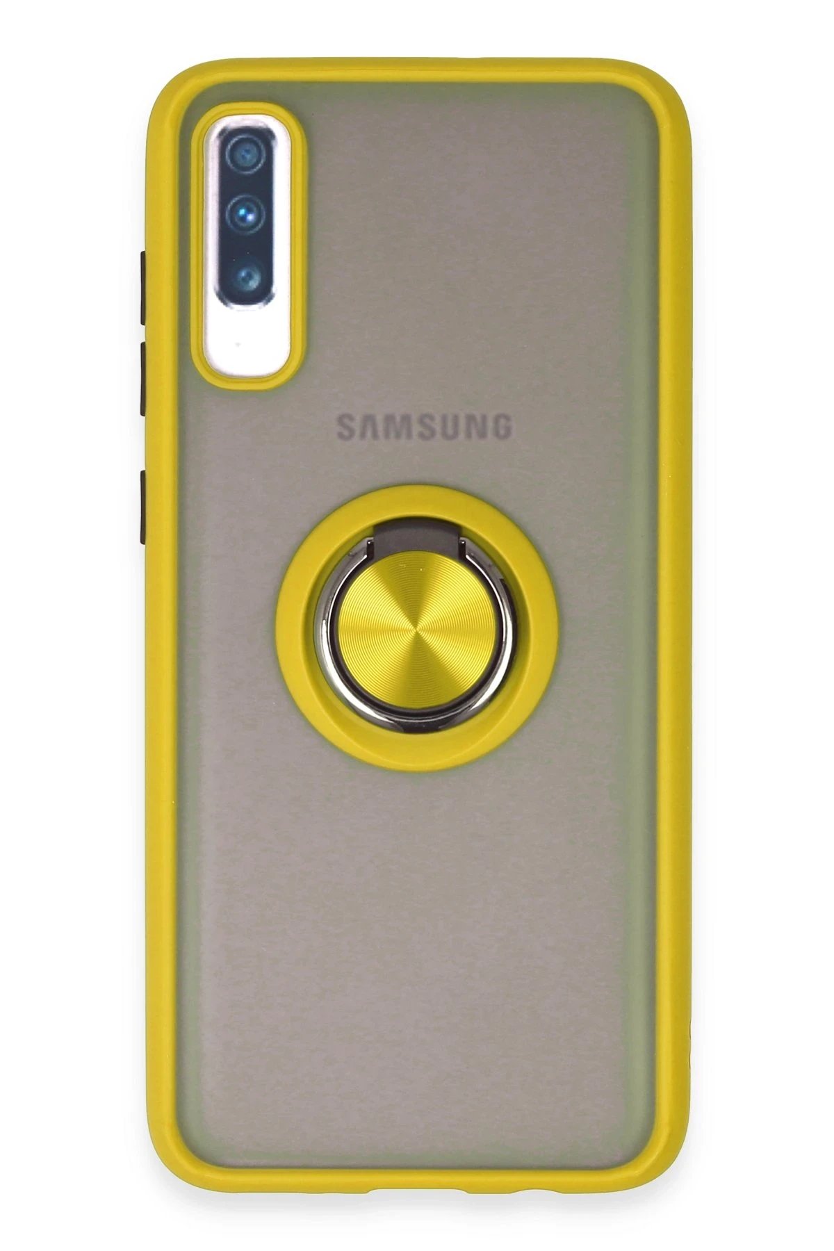 Newface Samsung Galaxy A70 Kılıf Montreal Yüzüklü Silikon Kapak - Sarı