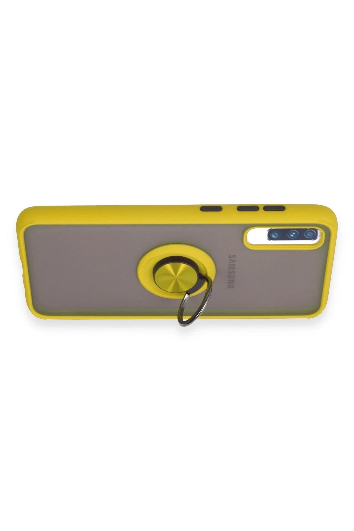 Newface Samsung Galaxy A70 Kılıf Montreal Yüzüklü Silikon Kapak - Sarı