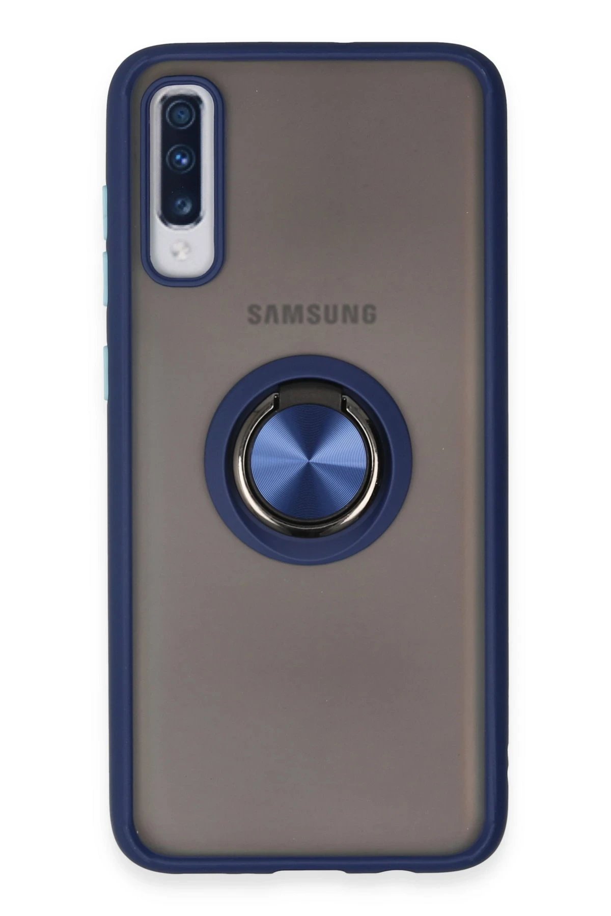 Newface Samsung Galaxy A70 Kılıf Montreal Yüzüklü Silikon Kapak - Lacivert