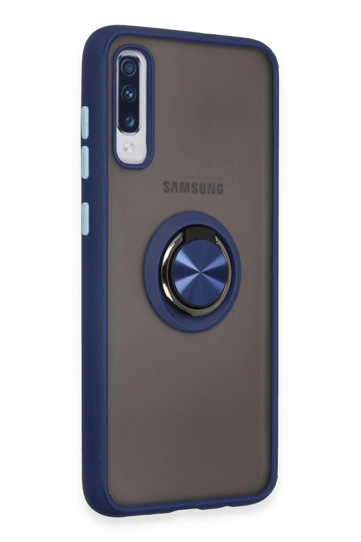 Newface Samsung Galaxy A70 Kılıf Montreal Yüzüklü Silikon Kapak - Lacivert