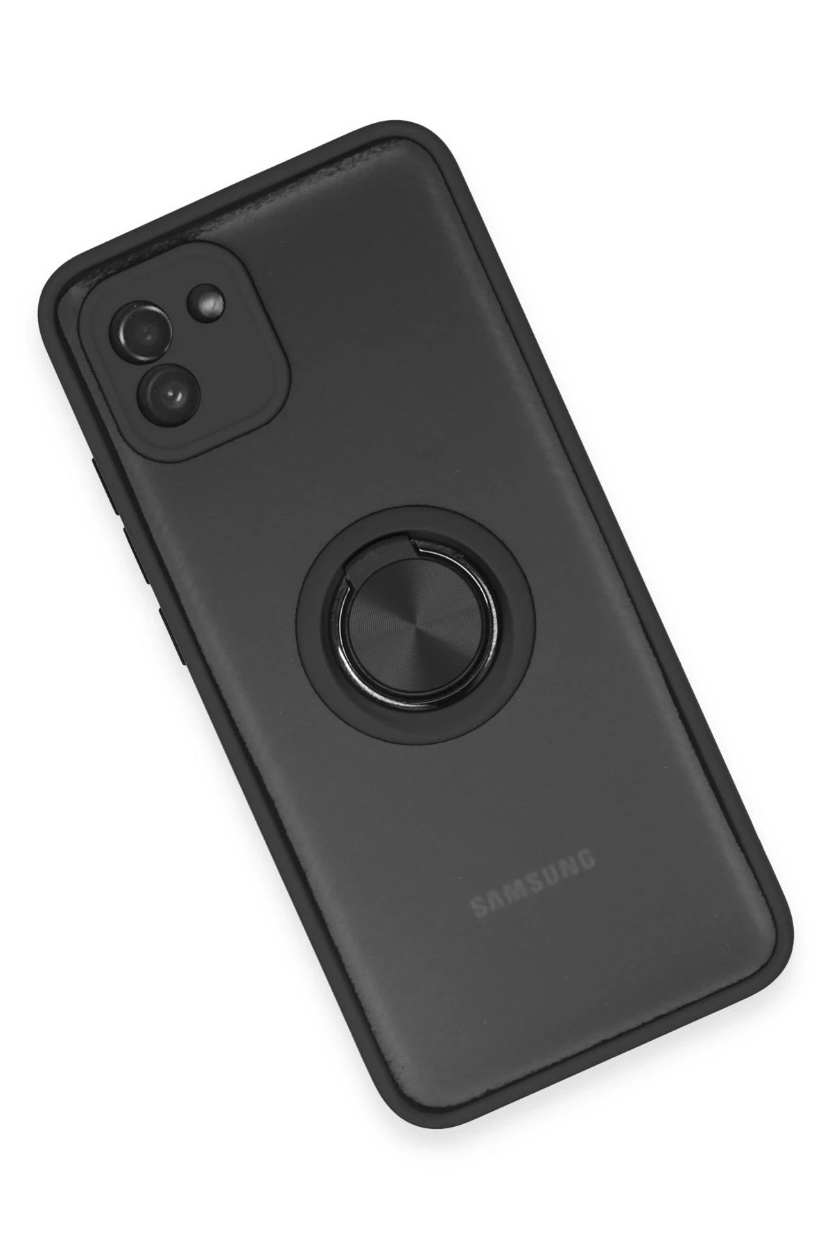 Newface Samsung Galaxy A03 Kılıf Montreal Yüzüklü Silikon Kapak - Siyah