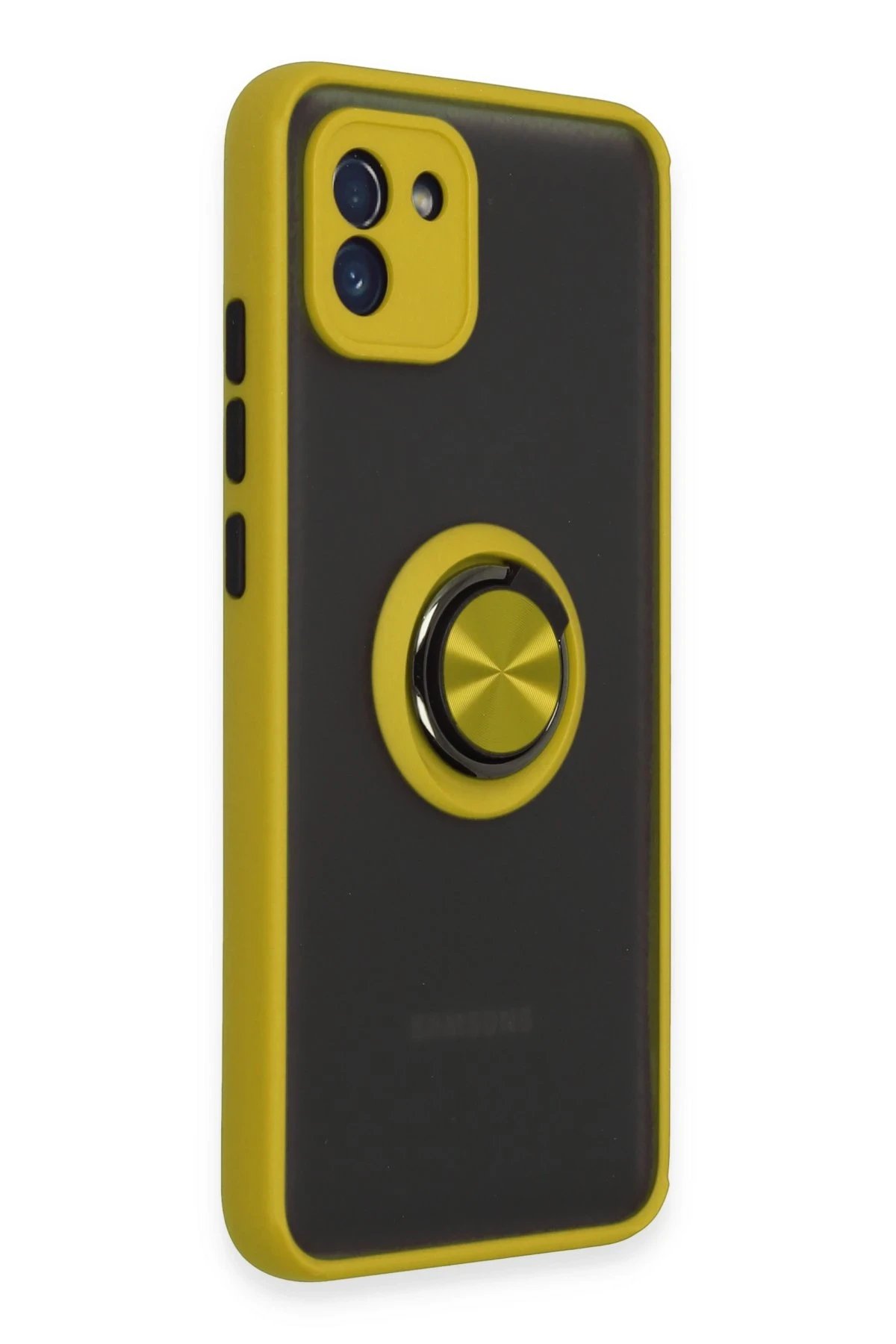 Newface Samsung Galaxy A03 Kılıf Montreal Yüzüklü Silikon Kapak - Sarı