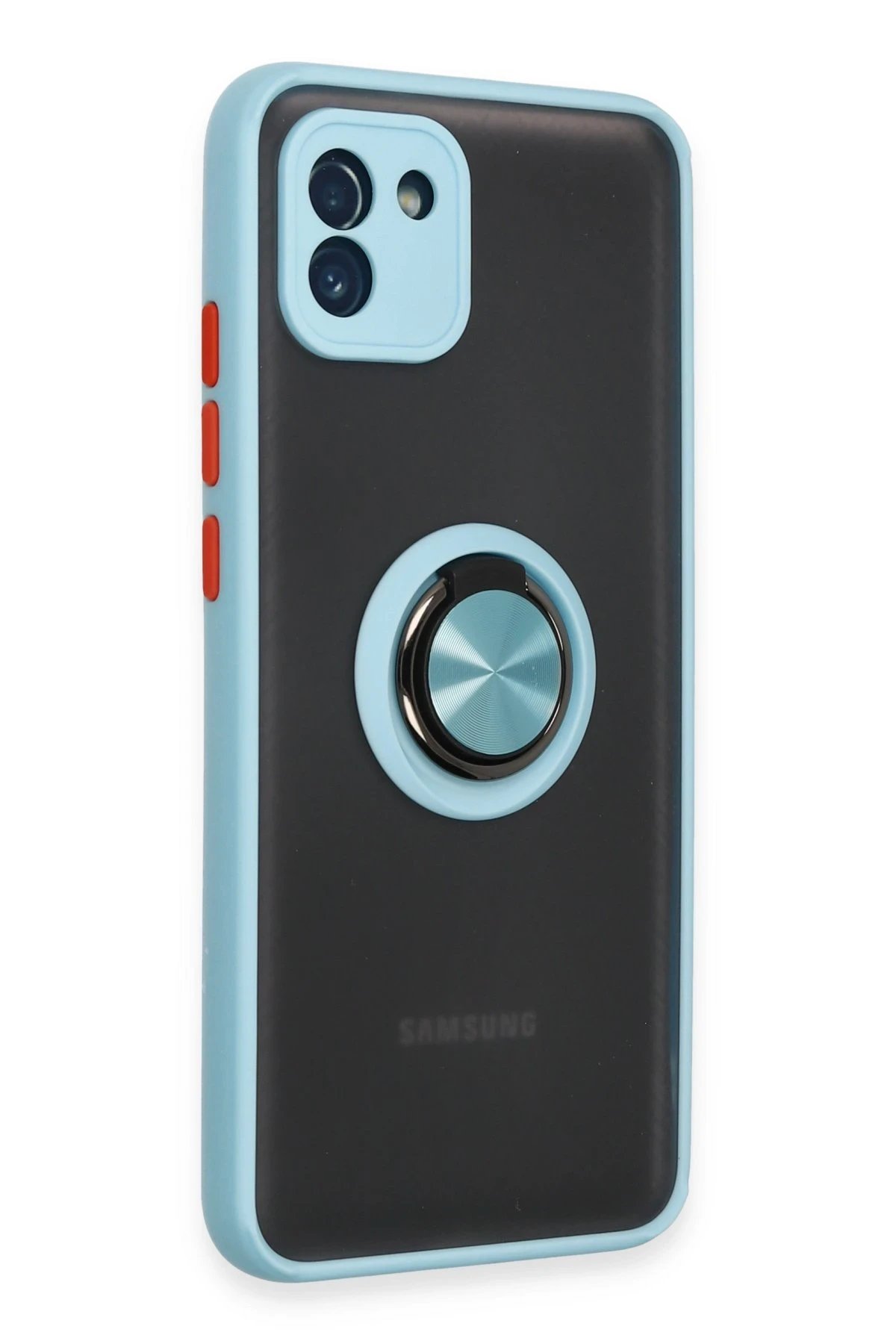 Newface Samsung Galaxy A03 Kılıf Montreal Yüzüklü Silikon Kapak - Buz Mavi