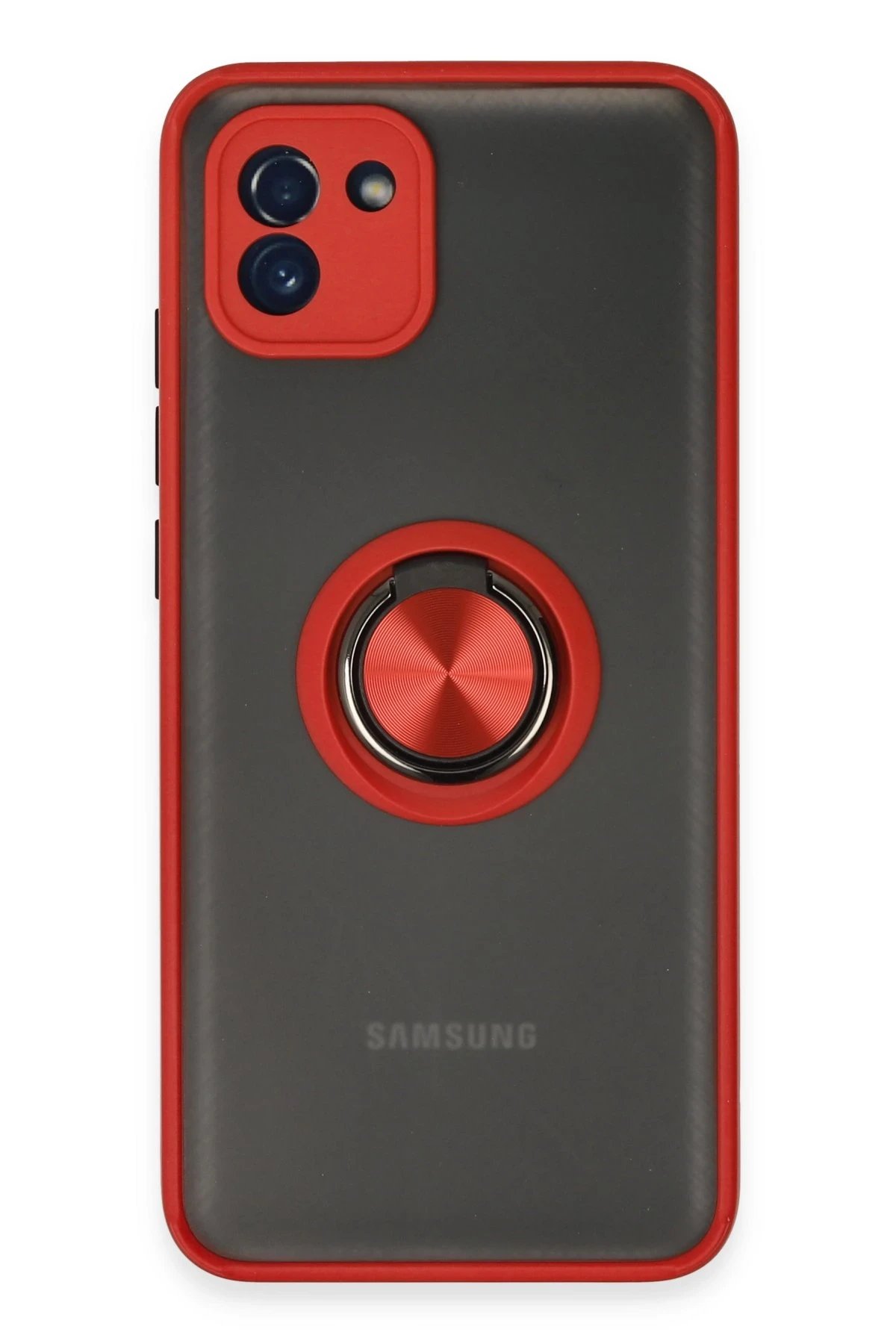 Newface Samsung Galaxy A03 Kılıf Montreal Yüzüklü Silikon Kapak - Kırmızı