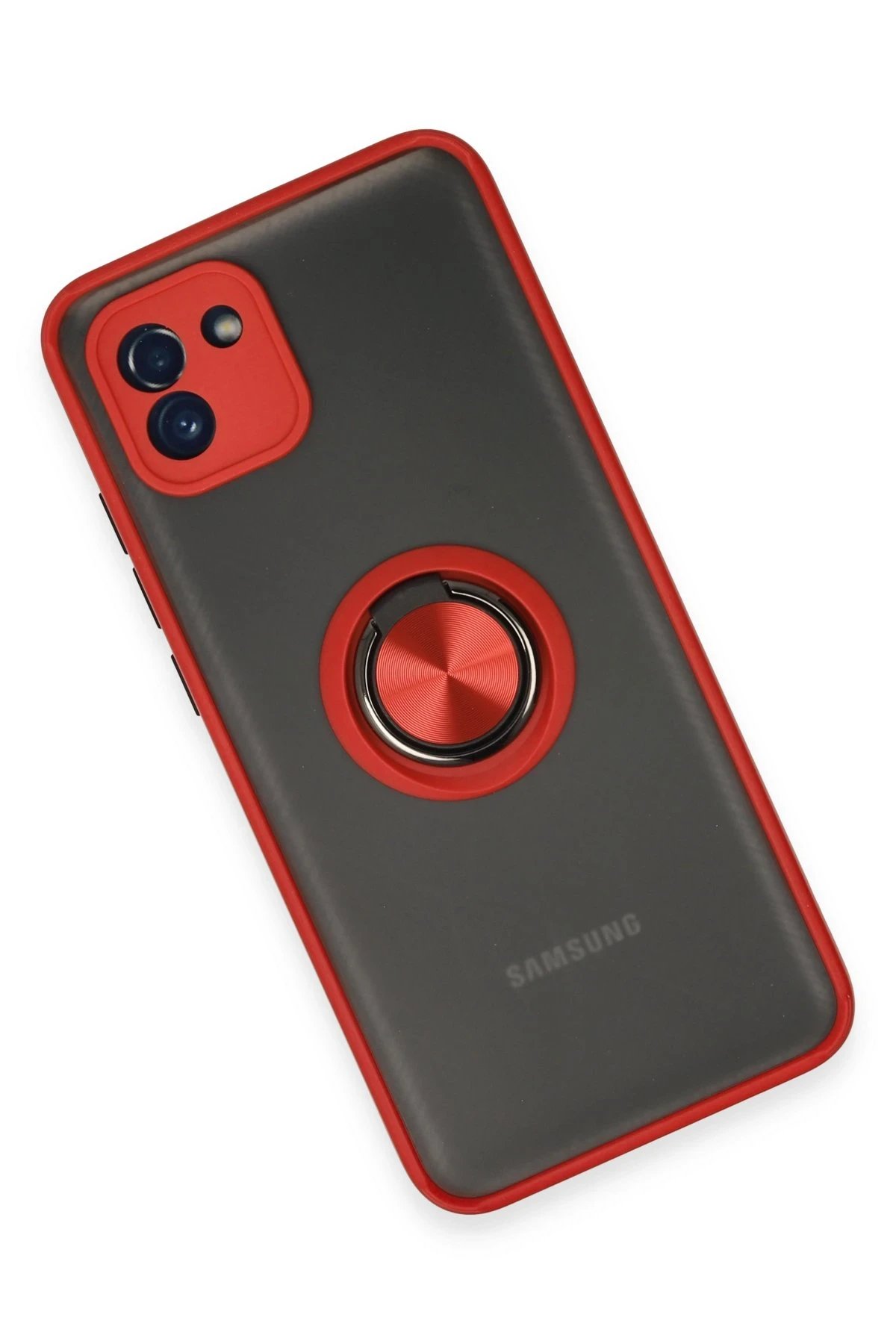 Newface Samsung Galaxy A03 Kılıf Montreal Yüzüklü Silikon Kapak - Kırmızı