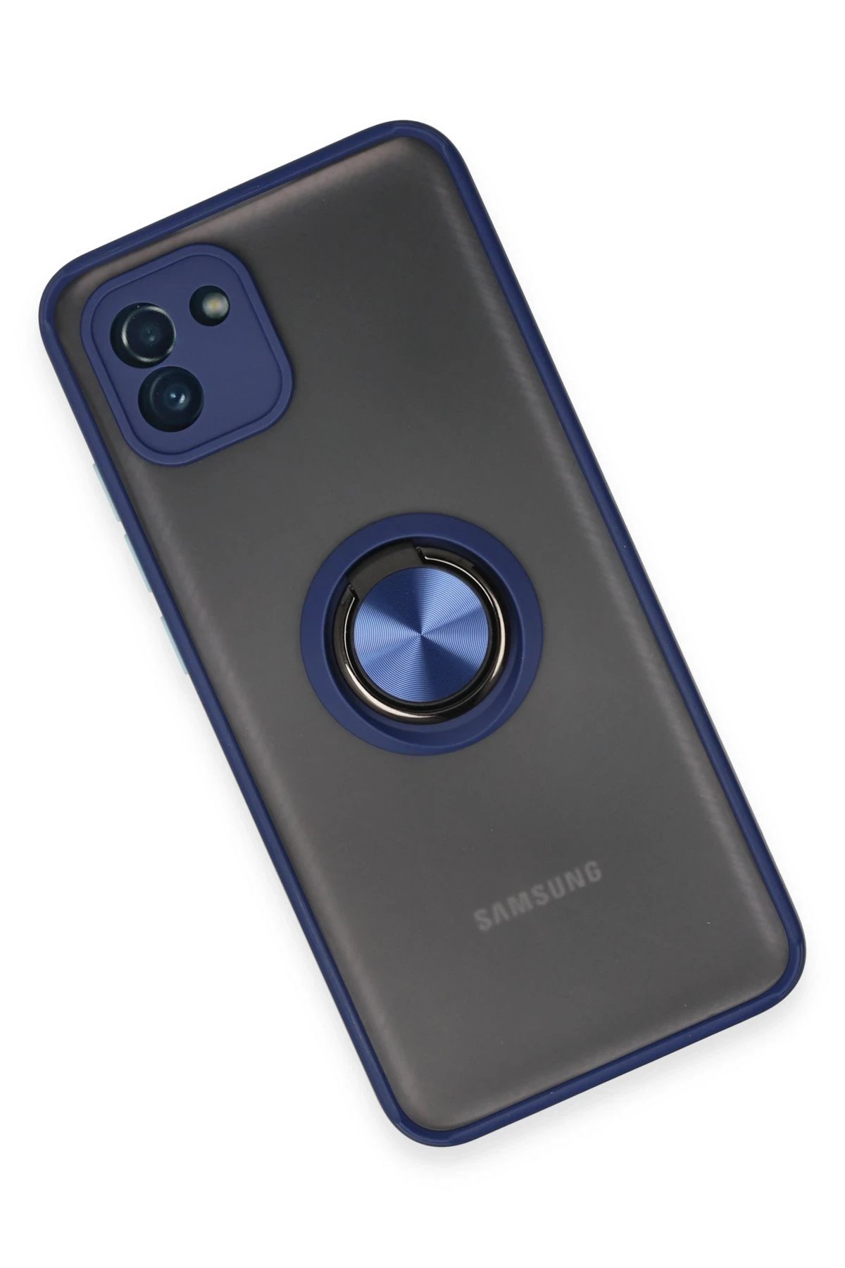 Newface Samsung Galaxy A03 Kılıf Montreal Yüzüklü Silikon Kapak - Lacivert