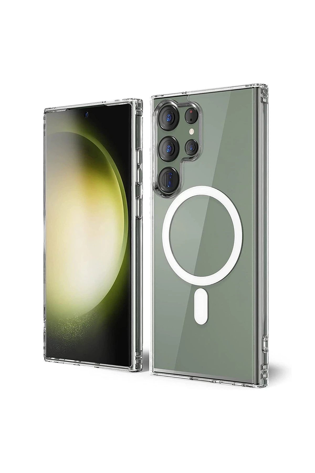 Newface Samsung Galaxy S23 Ultra Kılıf Magneticsafe Şeffaf Silikon - Şeffaf